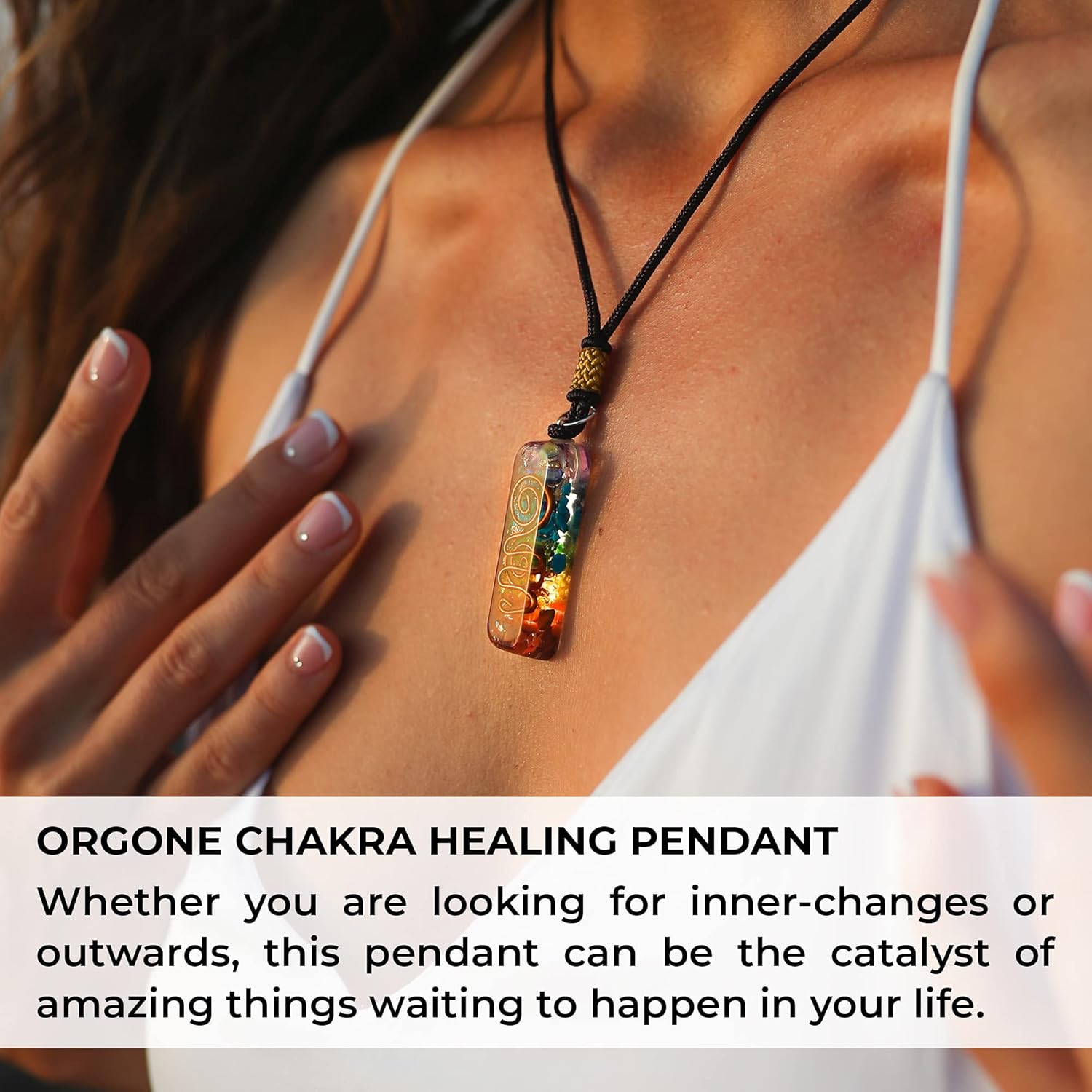 Orgonite Crystal Handmade Seven Chakra Pendant with Adjustable Cord - Orgone Healing Stone Necklace for Spiritual Balance, Meditation, Yoga, Reiki, Gift for Men and Women - Image 3