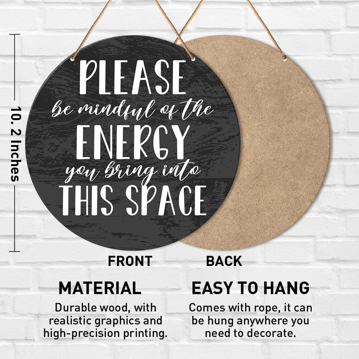 Positive Energy Door Sign, Zen Hanging Sign Decor Positive Energy Wall Decorations Witchy Sign for Door, Spiritual Room, Home, Meditation Yoga Room, Housewarming Gift for New House Home, Be Mindful Quote - Image 2