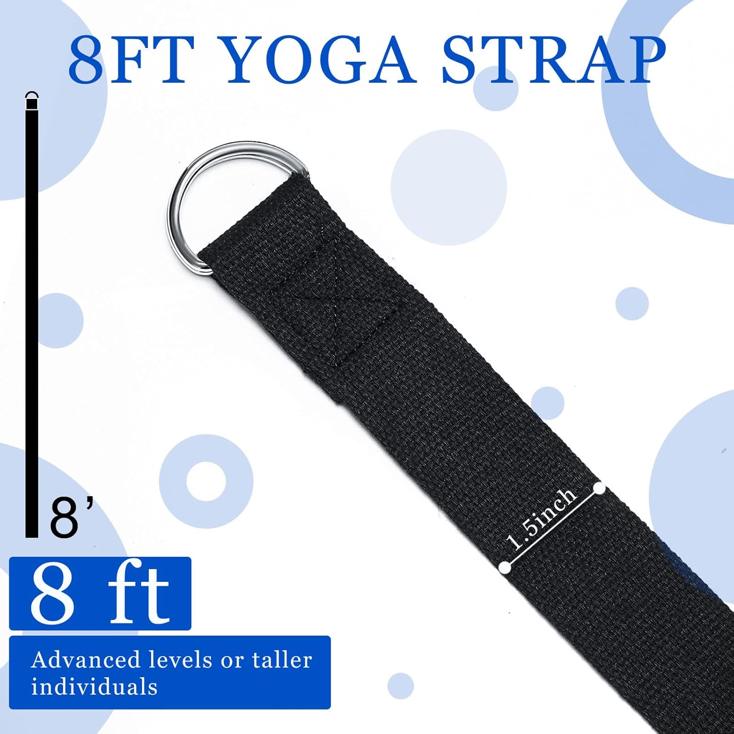 6 Pcs Yoga Strap for Stretching 8 ft Yoga Exercise Adjustable Straps Bands with Safe D Ring Buckle for Pilates, Gym Workouts, Fitness, Physical Exercise, Dance, Improve Flexibility - Image 2