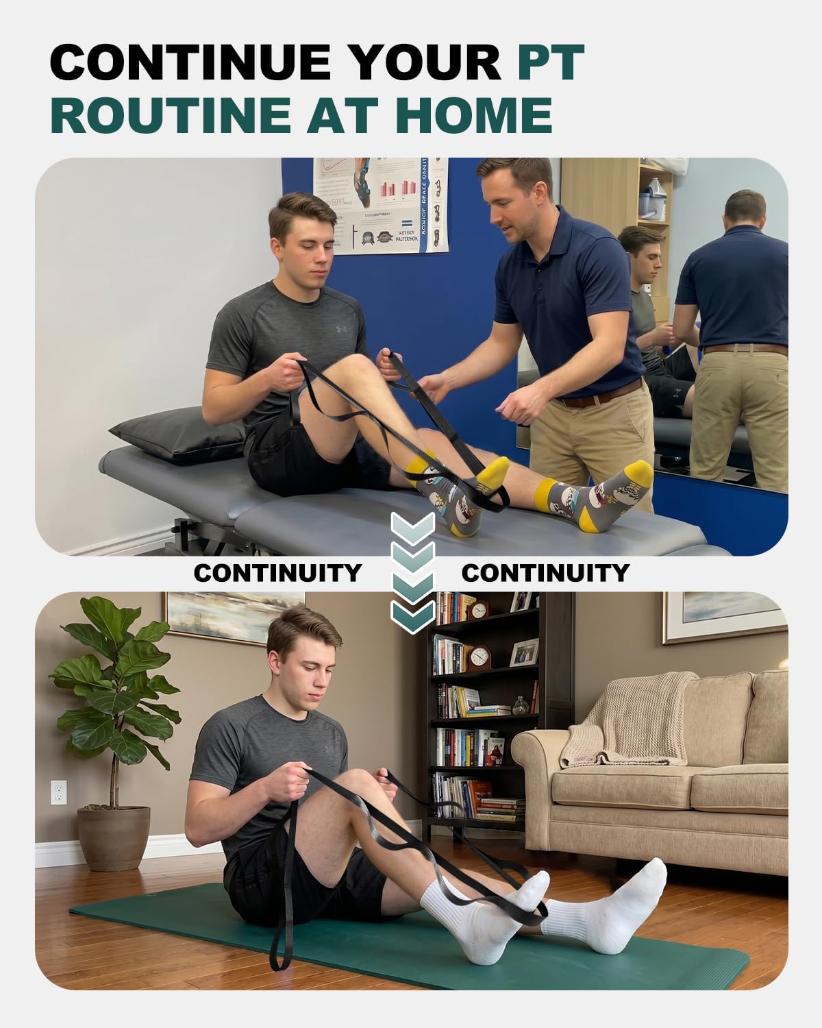 Trideer Non-Elastic Stretching Strap with Loops for Physical Therapy & Rehab, Knee Hip Leg ROM Post-Surgery, Yoga Strap for Stretching, Leg Lifter Strap Mobility Aid, Hamstring Calf Back - Image 3
