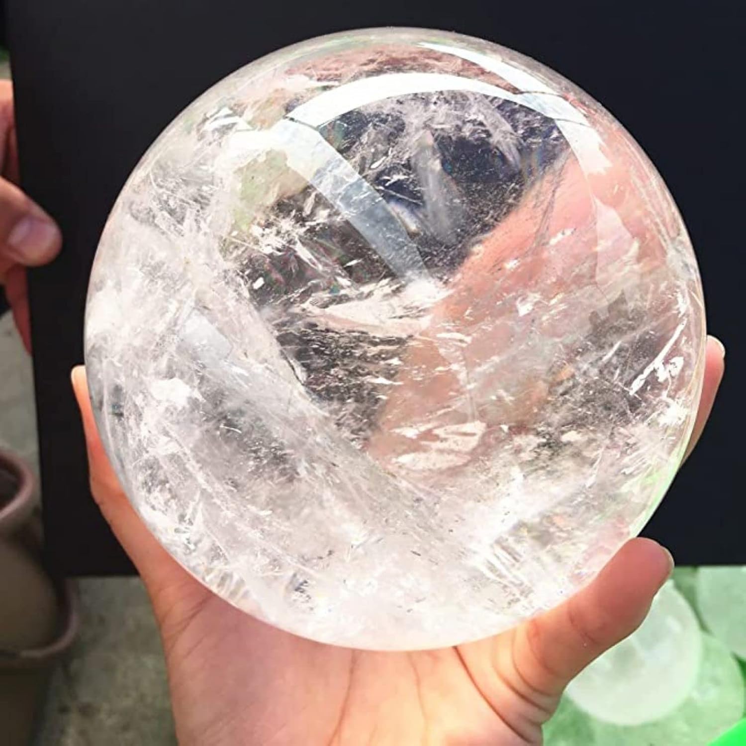 Natural Clear Quartz Crystal Ball,White Crystal Sphere Healing Crystal Ball with Stand Home Decor Prosperous Love Invite Wealth + Pedestal (900g) - Image 2