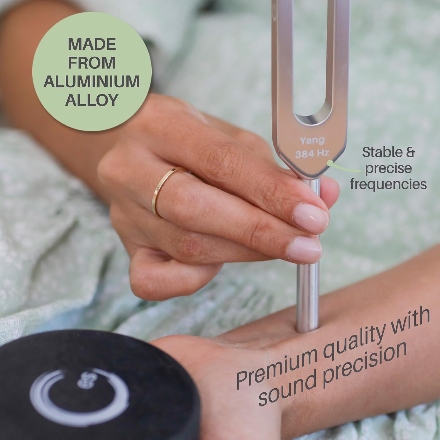 ENSO Resonance 128Hz Tuning Forks for Healing Set, Sound Healing | Lead-Free Aluminum Alloy, Weighted and Unweighted, 4 Calibrated Frequencies, Hockey-Puck Activator, Vegan-Leather Pouch - Image 7