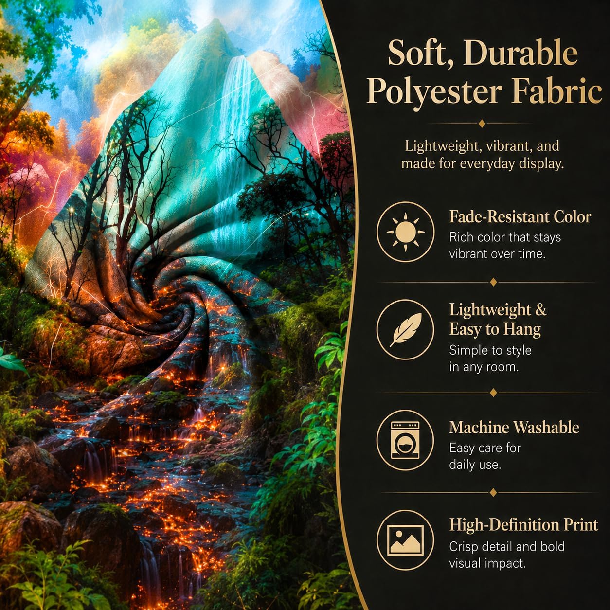 Delur Forest Tapestry Waterfall Mountain Rainforest Sunset Nature Tree Tapestry Wall Hanging Scenic Tropical Landscape Natural Sunrise Headboard for Bedroom Living Room Home Decor (51.2" x 59.1") - Image 3