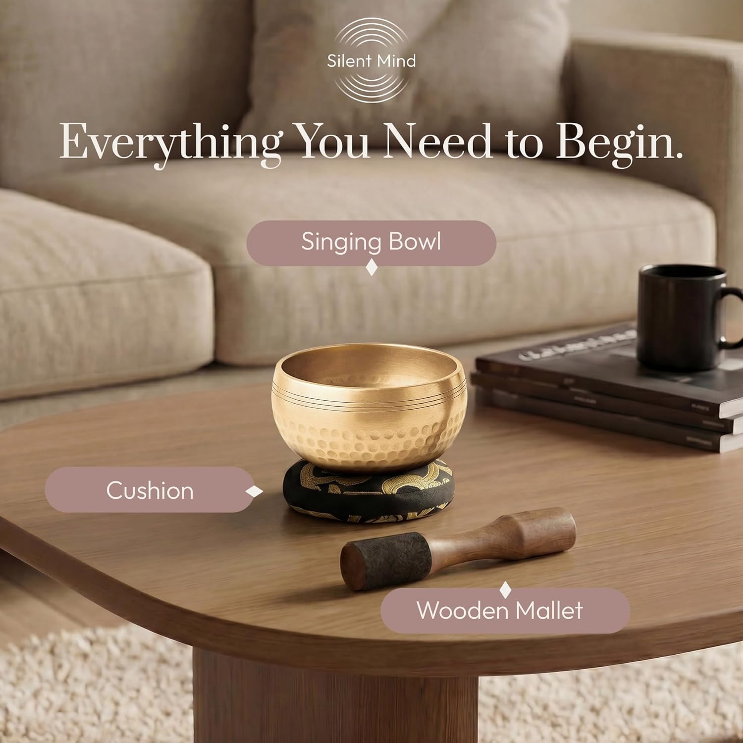 Silent Mind Tibetan Singing Bowl Set – Easy to Play & Beginner Friendly Meditation Bowl with Cushion & Mallet | Stress Relief & Mindfulness | Gift-Ready - Image 5
