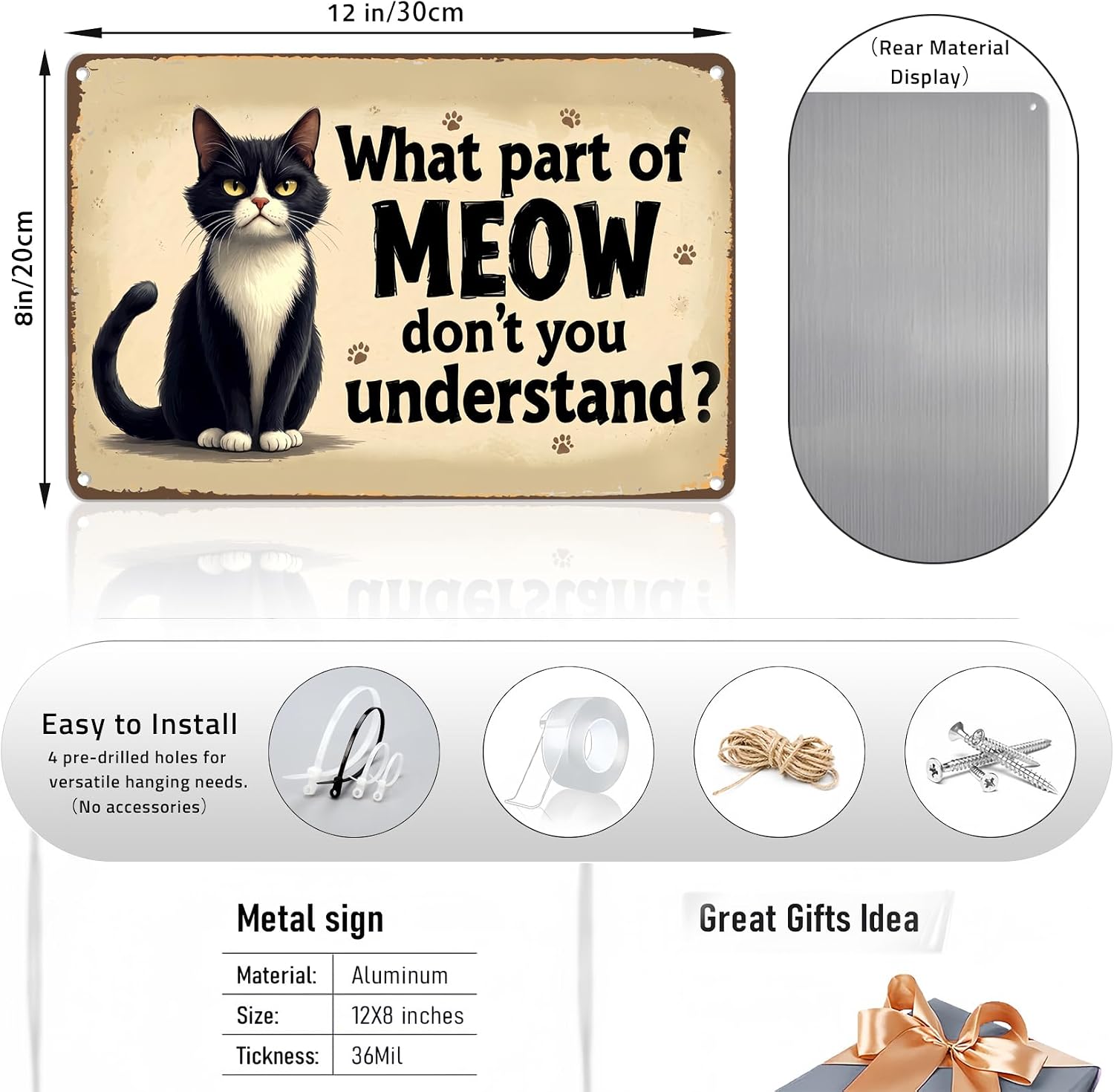 Funny Cat Metal Sign, What Part of Meow Don’t You Understand Cat Wall Decor, Cute Cat Lover Gift, Vintage Cat Tin Sign for Home Office Pet Room - Image 6