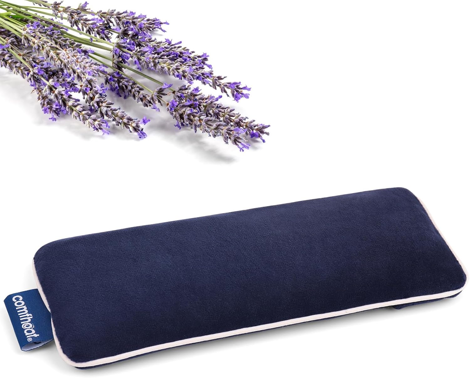 Lavender Weighted Eye Pillow - Soft Plush Removable Cover, Moist Heat & Cold Therapy, Natural Aromatherapy Eye Compress Pillow for Relaxation, Yoga, Meditation, and Sleep, Navy Blue