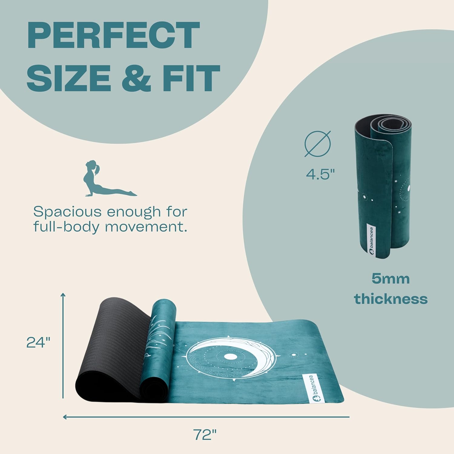 Yoga Mat With Strap 5mm Non Slip Suede & TPE - Eco-Friendly Fitness & Exercise Mat for Home Gym, Pilates, Hot Yoga, and Meditation - Lightweight Durable 72 x 24 inch Workout Mat for Women, Men - Image 2