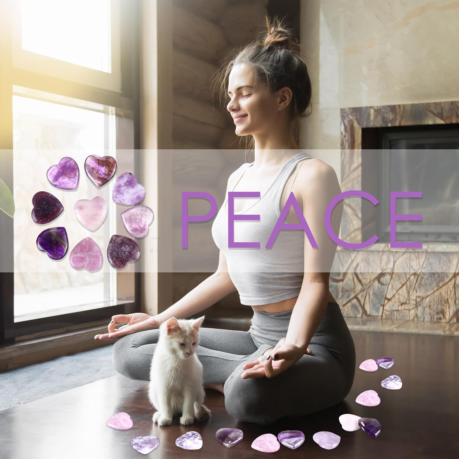 Ecation 120 Pcs Heart Quartz Bulk Crystals Stone Bulk Natural Polished Stone Heart Love Carved Healing Worry Crystal with Flannel Bag for Women Gifts(Amethyst) - Image 5