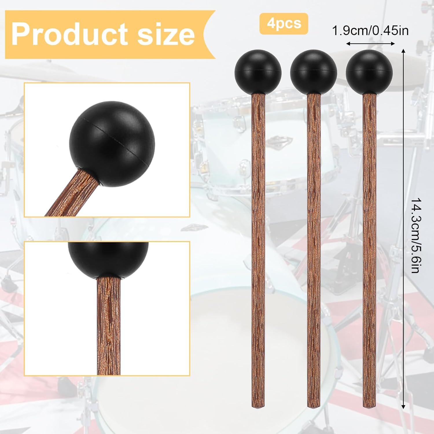 4 Pcs Steel Tongue Drum Mallets, 5.9 Inch Small Rubber Drum Mallets Sticks for Xylophone Glockenspiel Musical Instruments Mallet Birch Wood Handle Silicone Head Percussion Sticks(Black) - Image 5