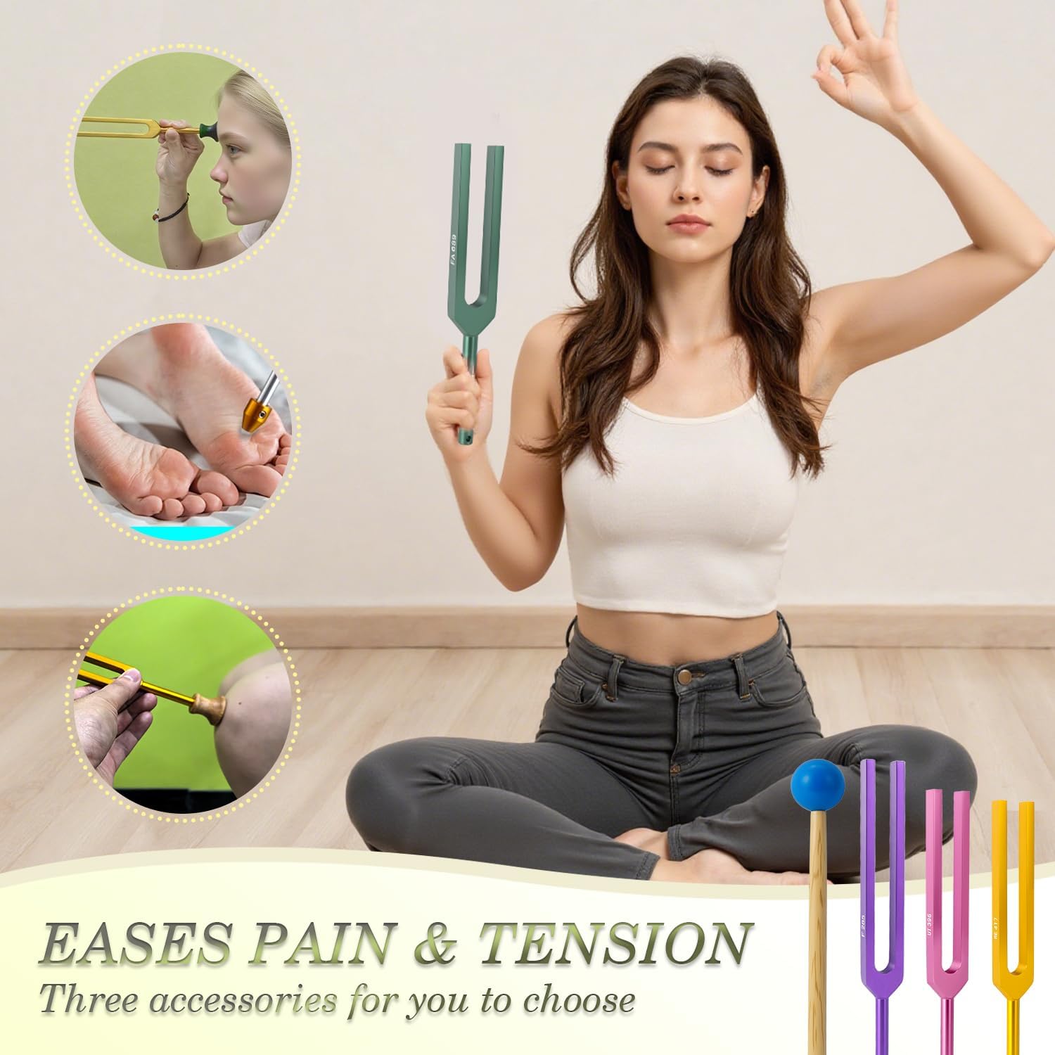 10 PCS Unweighted Tuning Fork for Healing Set, Multi-Color Chakra Tuning Forks, Aluminum Alloy Solfeggio Tuning Forks with Activator & feet (174-963Hz) for Sound Healing - Image 2