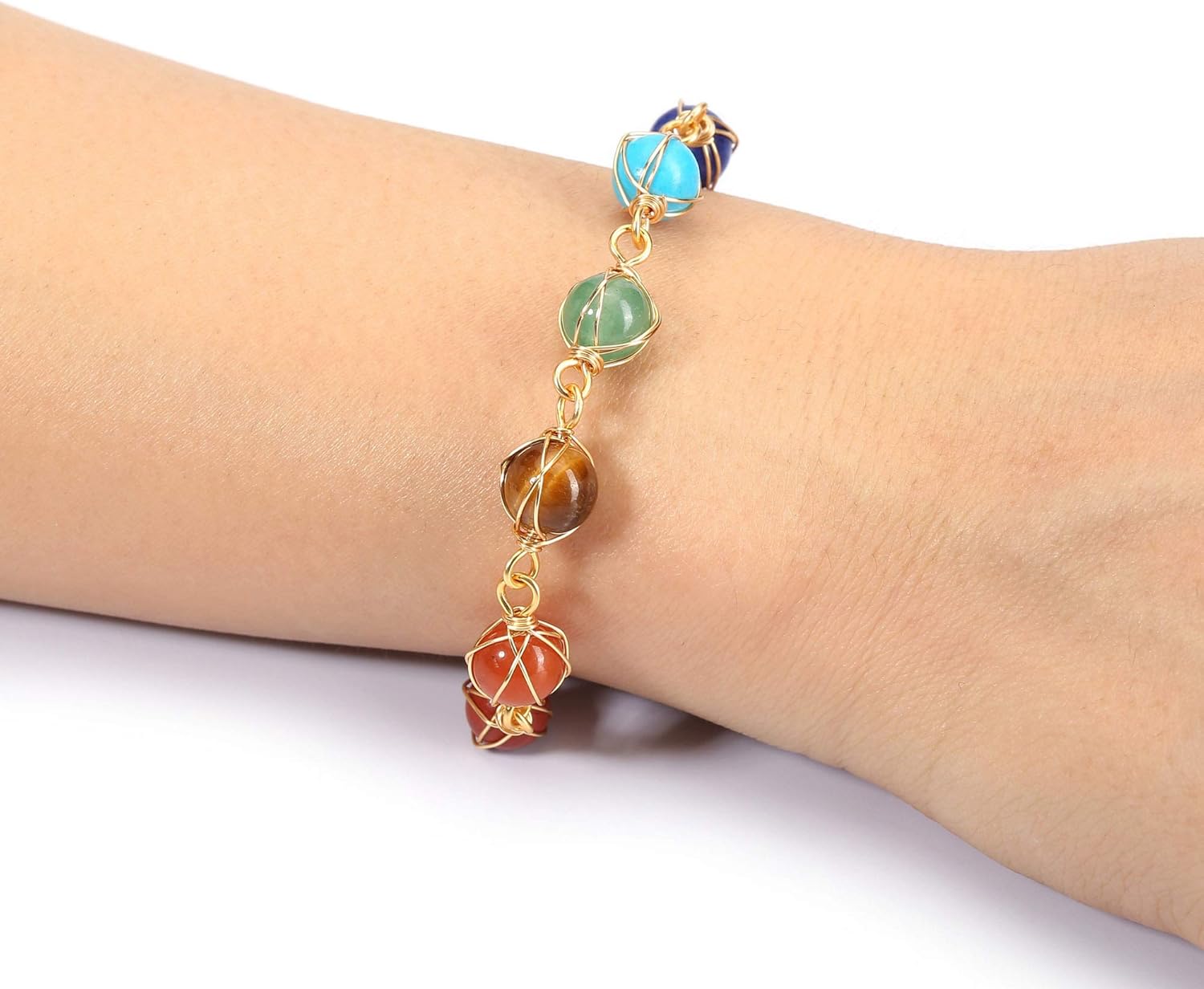 Jovivi 7 Chakra Stones Bracelets for Women Adjustable 14K Gold Wire Wrapped 8mm Natural Round Gemstone Beads Reiki Healing Crystal Ankle Bracelet Yoga Energy Jewelry - Image 7