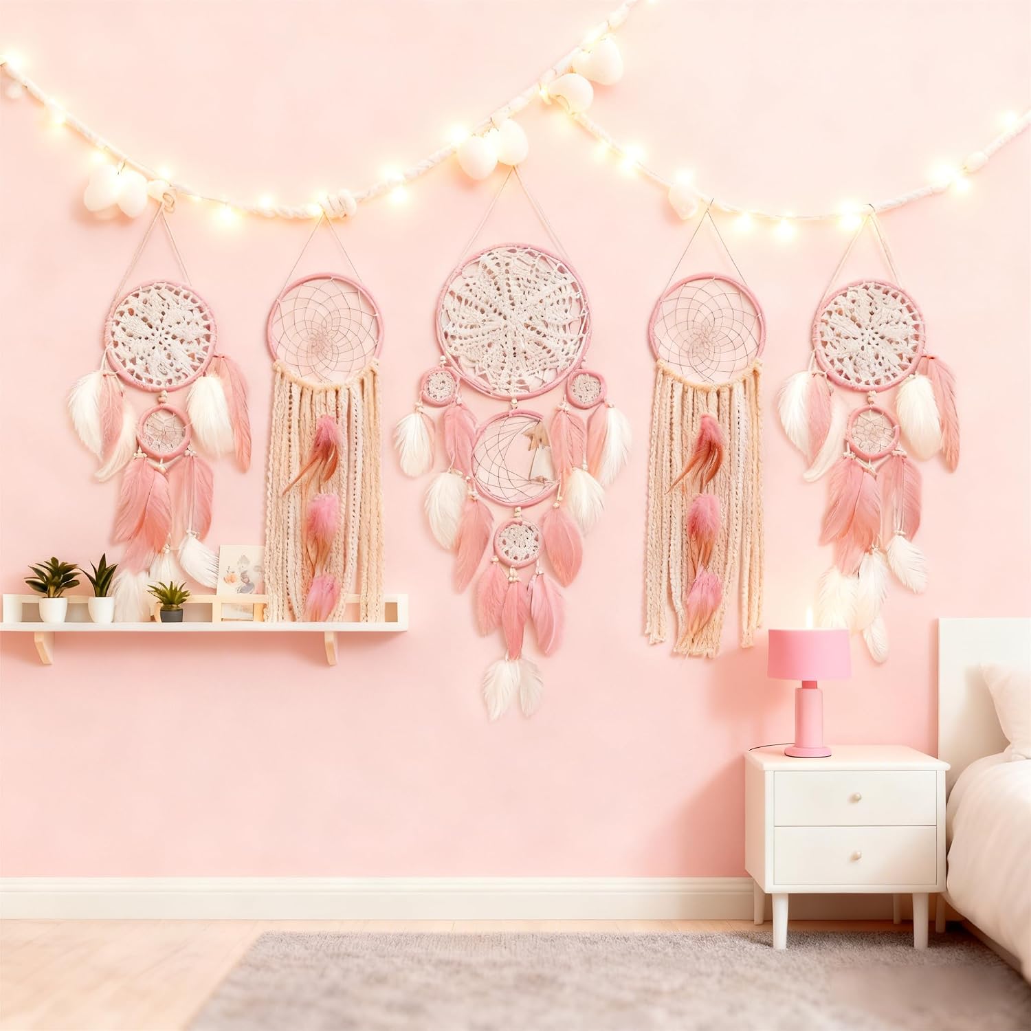 Dream Catcher Wall Decor,Large Boho Dream Catcher with Luxurious Feathers & Beads, Handmade Wall Hanging for Bedroom,Living Room, Gift Ready for Girls & Adults (Pink) - Image 4