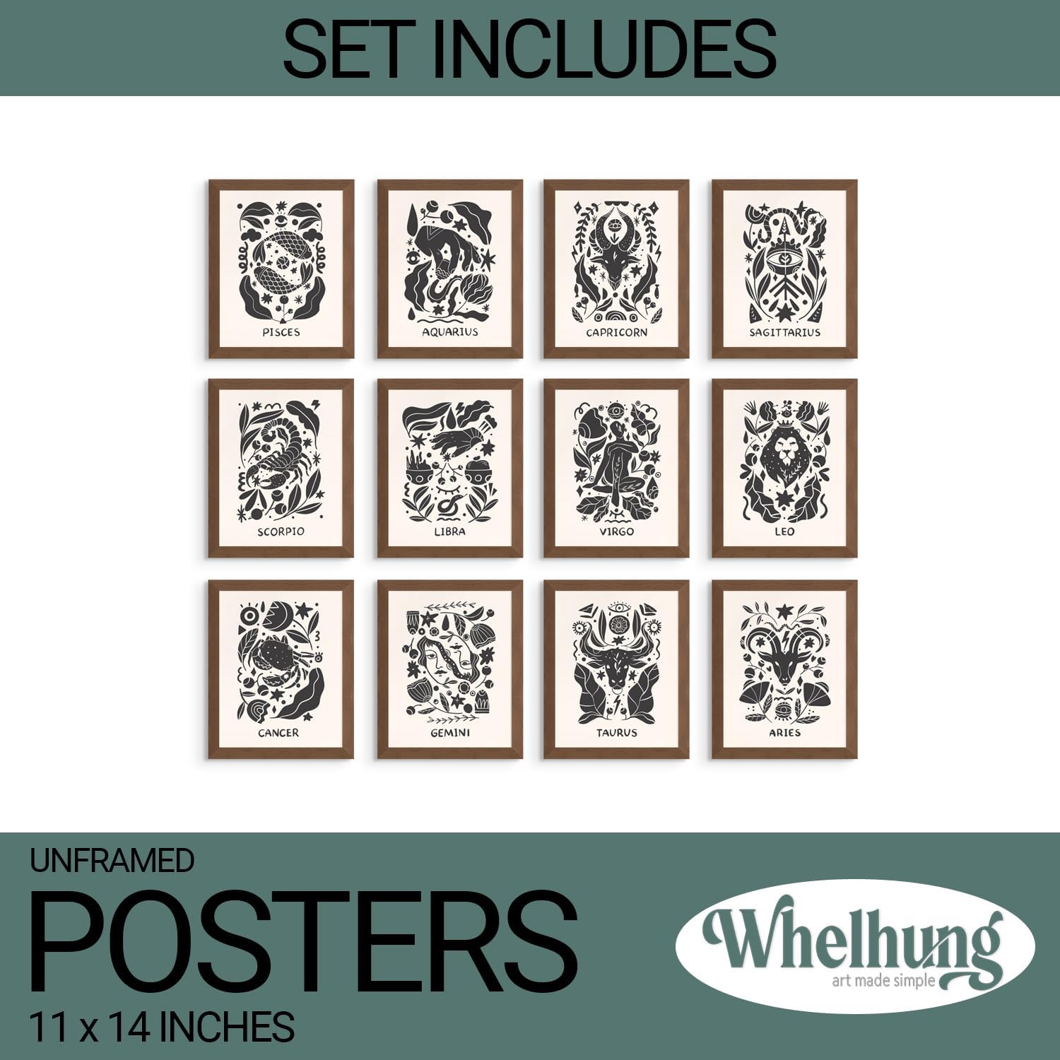 Everyday Designs Zodiac Wall Art - Scandinavian Astrology Decor, Celestial Wall Art, Zodiac Signs, Constellation Poster, Celestial Decor, Horoscope Posters - Unframed Set of 12 (11x14”) Prints - Image 4