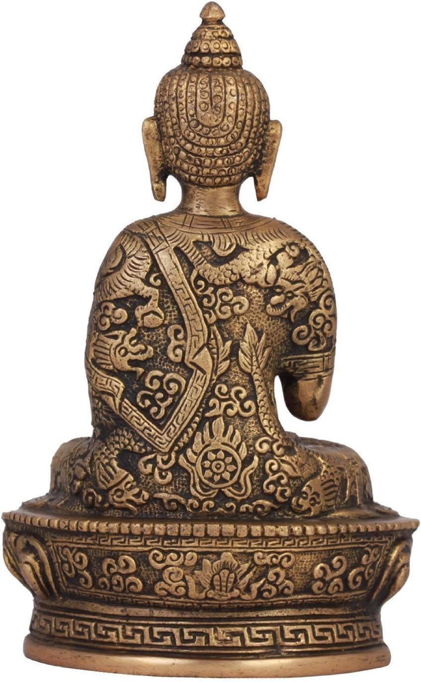 Blessing Buddha Idol (7 Inch Tall), Hand Crafted Lifestory Buddha Statue, Fine Carving, Antique Brass Sculpture, Vintage Decorative, Valuable Collection, Rustic Finish - Image 4