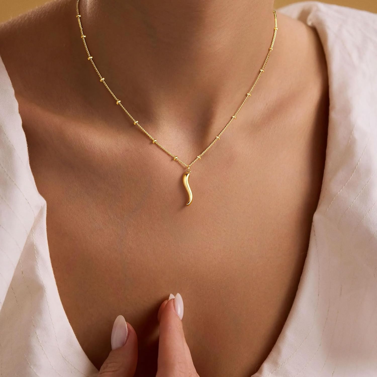 M MOOHAM Gold Necklace for Women Non Tarnish - Dainty 14K Gold Plated Beaded Chain Small Pendant Necklaces Simple Pearl Circle Beads Teardrop Pendant Necklace for Women Trendy Jewelry Gifts - Image 2