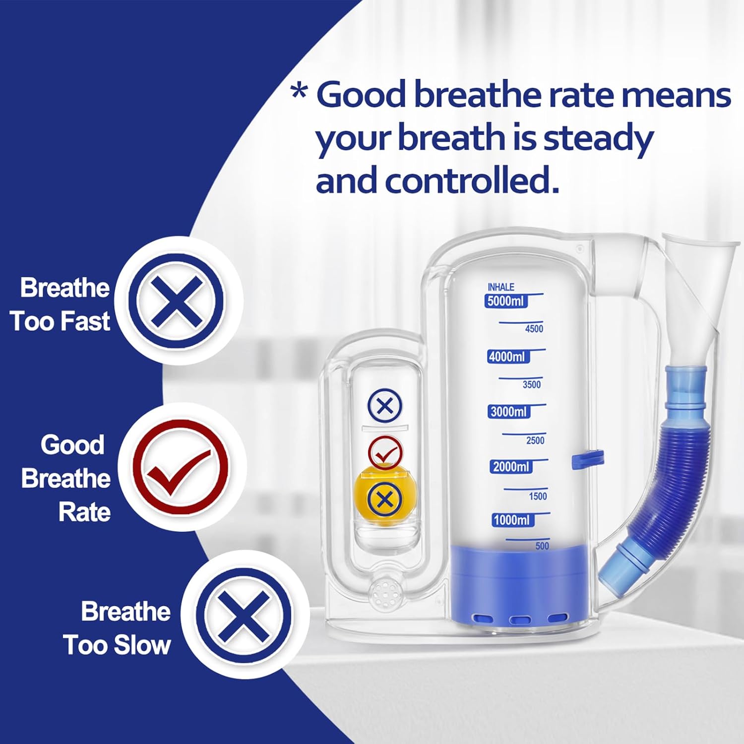Breathing Exercise Device for Lungs, Lung Exerciser Device – 5000ml Volumetric Deep Breathing Trainer with Flow Rate Indicator for Respiratory Health & Recovery - Image 3