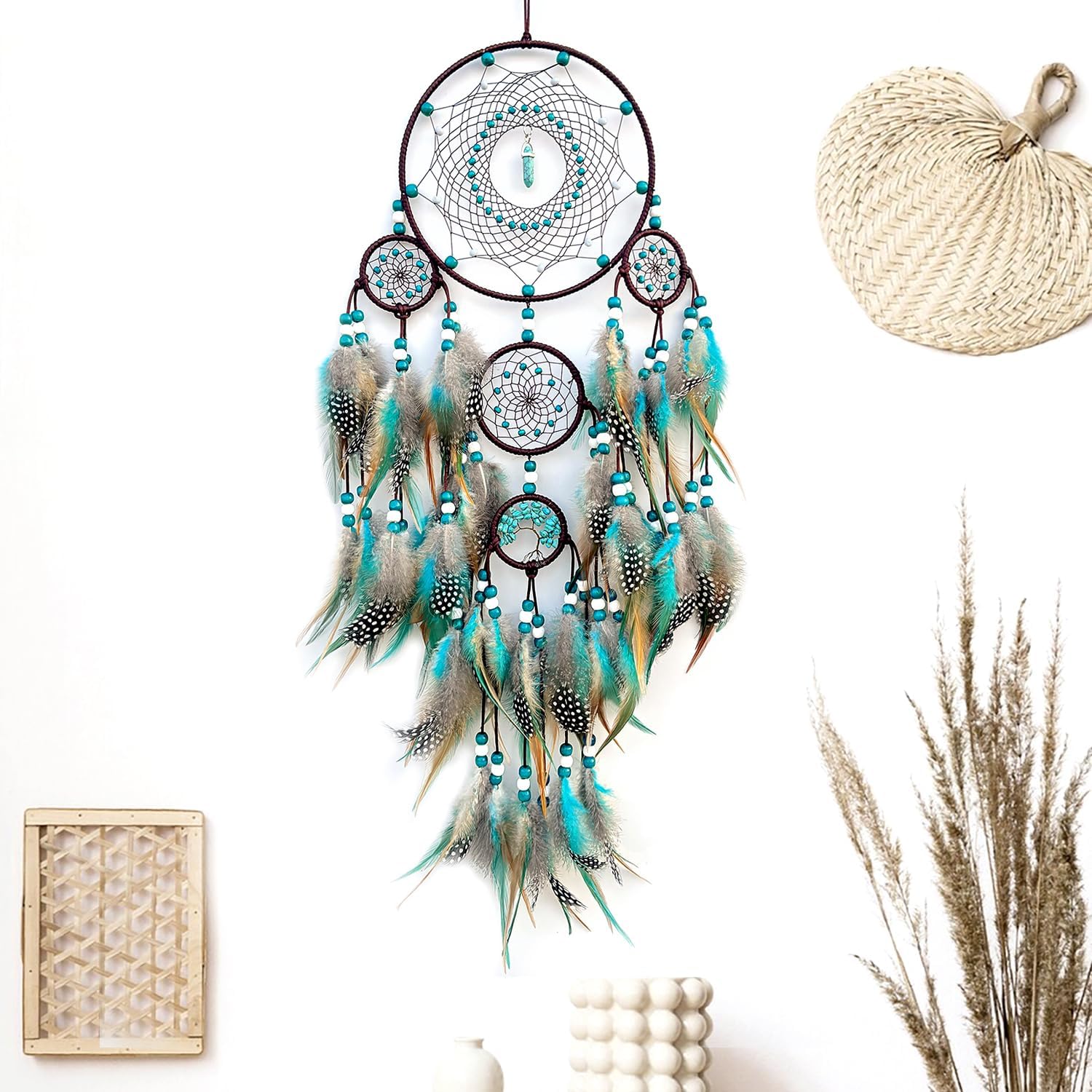 Large Dream Catchers,Boho Handmade Woven Turquoise Dream Catcher Wall Hanging Ornament for Bedroom Living Room Apartment Wedding Party Decor, Festival Blessing Gift (Turquoise) - Image 2