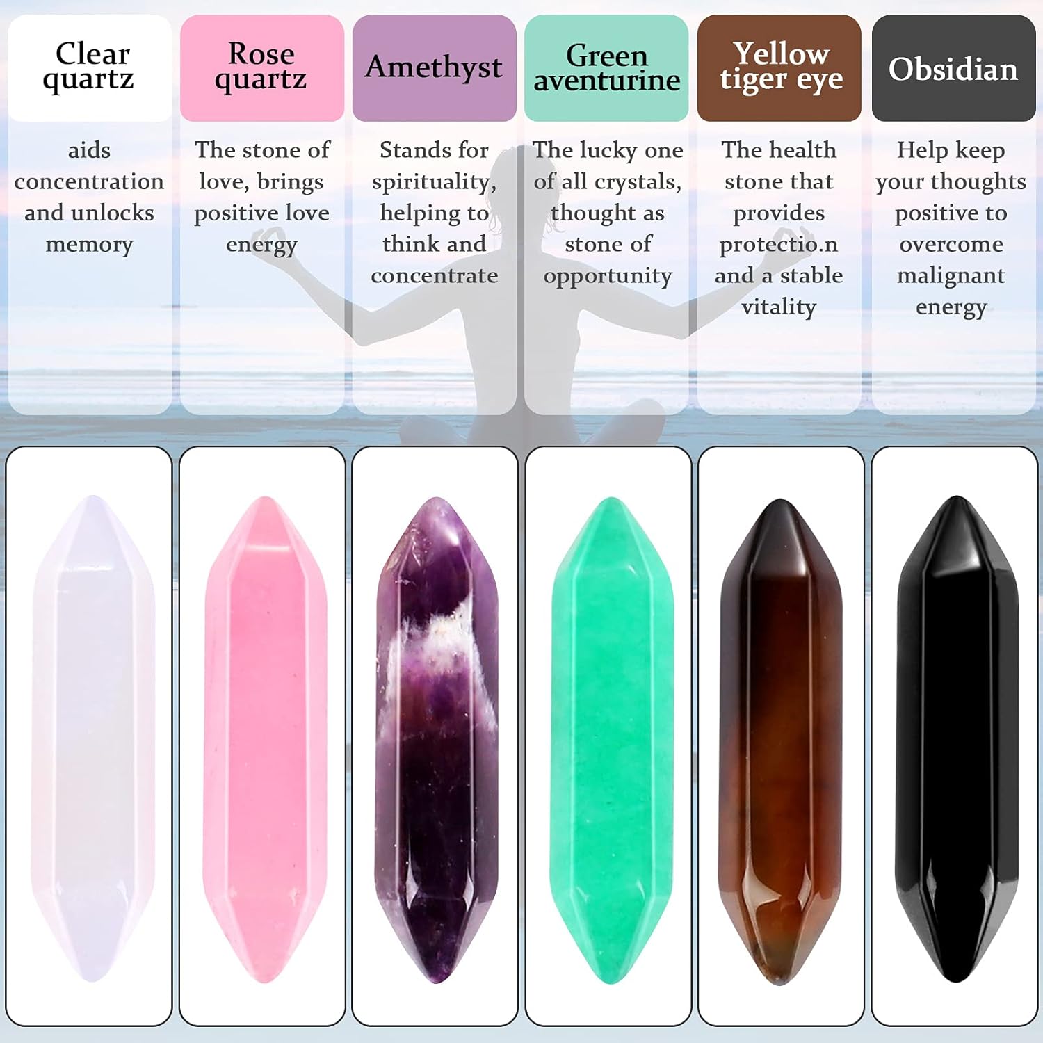 Ecation 40 Pieces Healing Crystal Wands Hexagonal Handmade Amethyst Rose Quartz Chakra Reiki Points Faceted Prism Bars for Meditation Crystal Therapy, 1 Inch-1.4 inch - Image 3