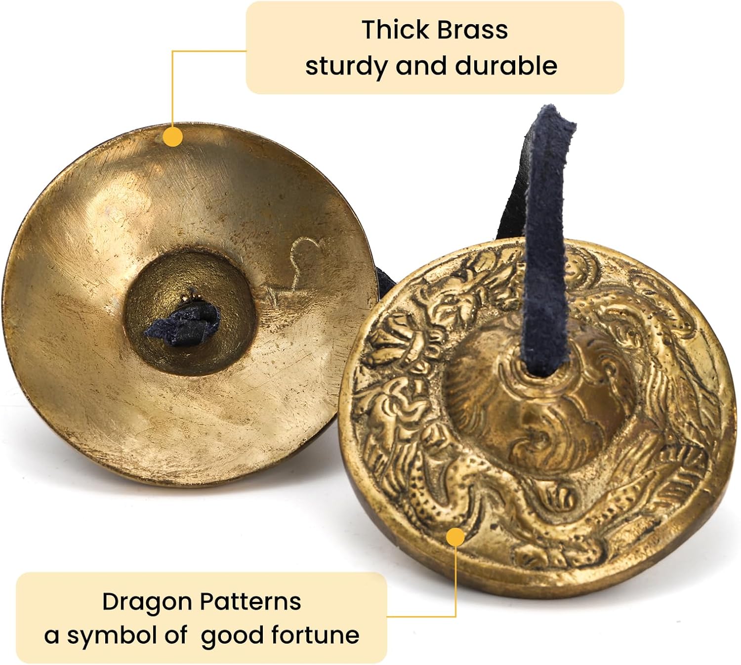 Meditation Chime Bells, 6.3 cm Dragon Embossed Tibetan Tingsha Cymbals with Drawstring Cloth Bag, Meditation Brass Bells for Percussion Instrument, Sound Healing, Yoga - Image 5