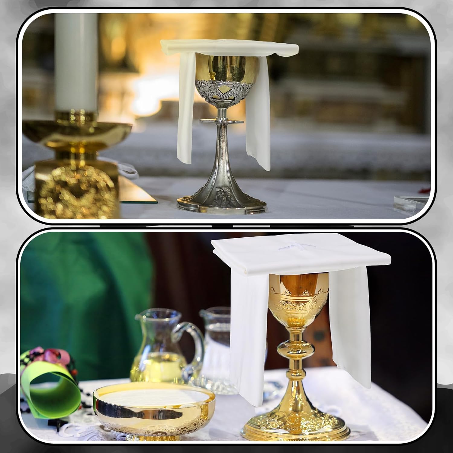 Tegeme 4 Pack of Embroidered Linen Purificator with Silver White Cross Center White Linen Altar Cloth Altar Supplies Corporal for Catholic Mass Communion Towel Supplies and Catholic Church Priest - Image 4