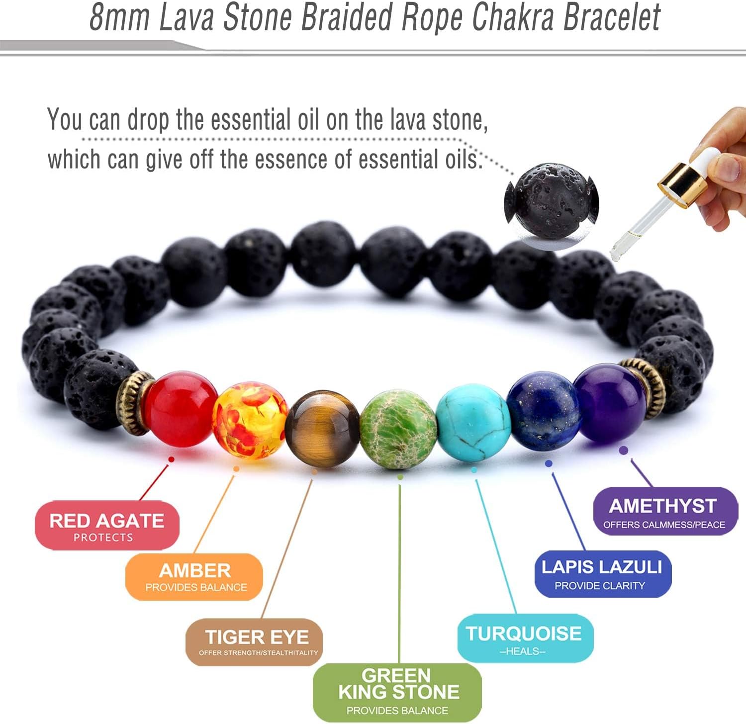 Men Women 8mm Lava Rock 7 Chakra Beads Chakra Bracelet Braided Rope Natural Stone Yoga Bracelet Bangle - Image 2