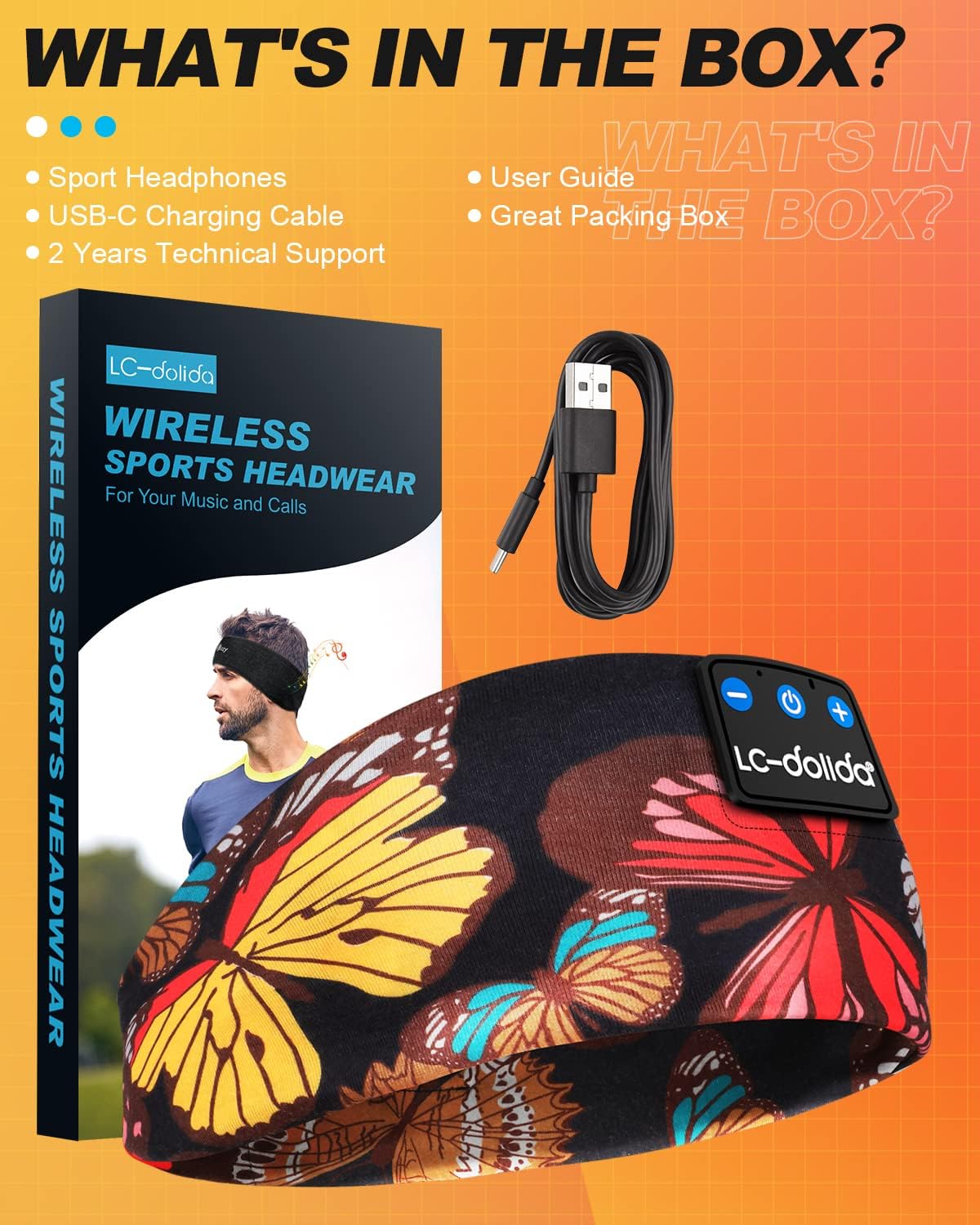 LC-dolida Sleep Headphones Headband Bluetooth 5.4, Sports Headband Earphones Wireless with Speaker Microphone USB C for Women Sleeping Gift Workout Jogging Yoga Insomnia Travel Meditation, Butterfly - Image 8