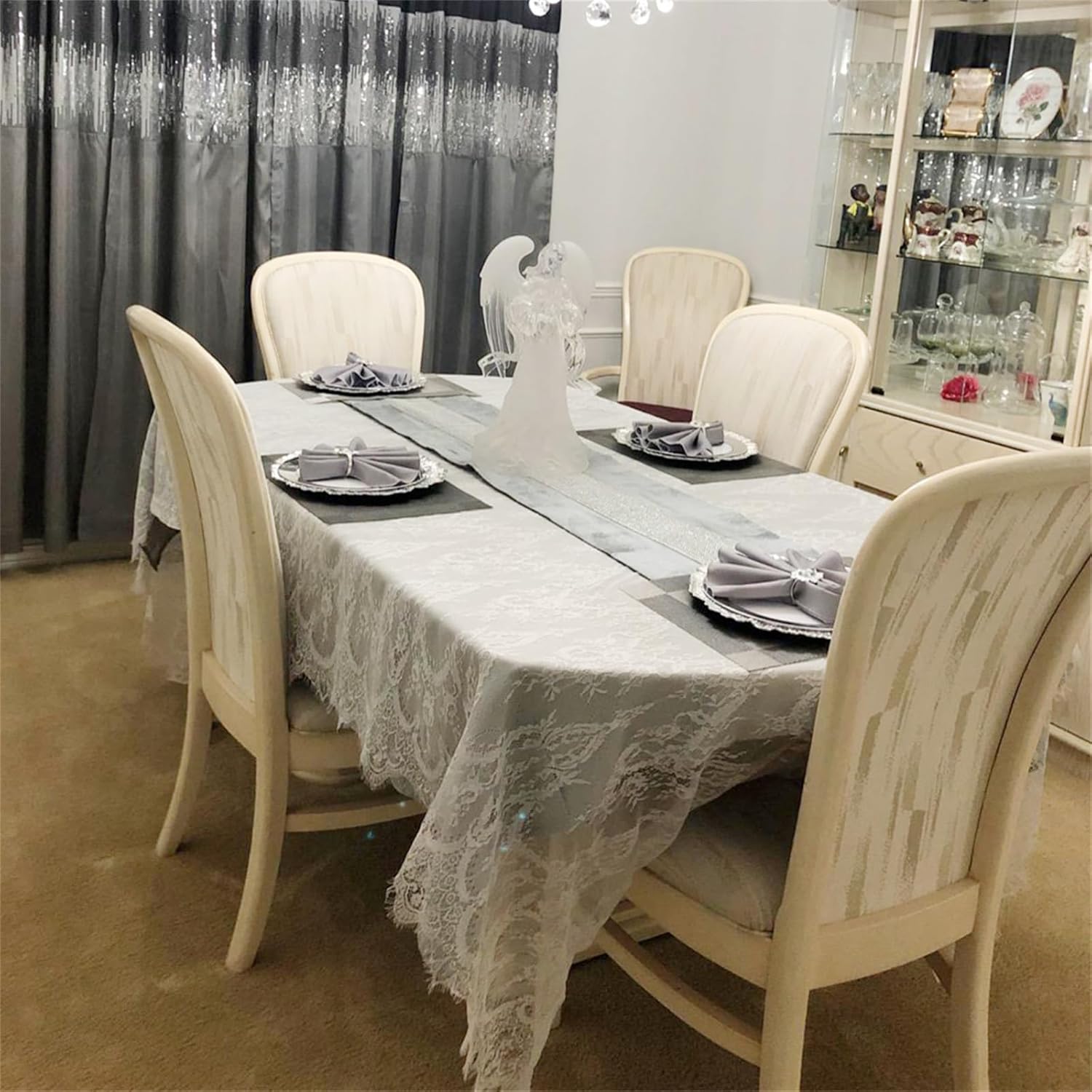 White Lace Tablecloth 60 × 120 Inch for Rustic Boho Wedding Bridal Shower Party Decoration, Classy Rectangle Overlay Long Vintage Embroidered Reception Table Cloth Decor - Image 7