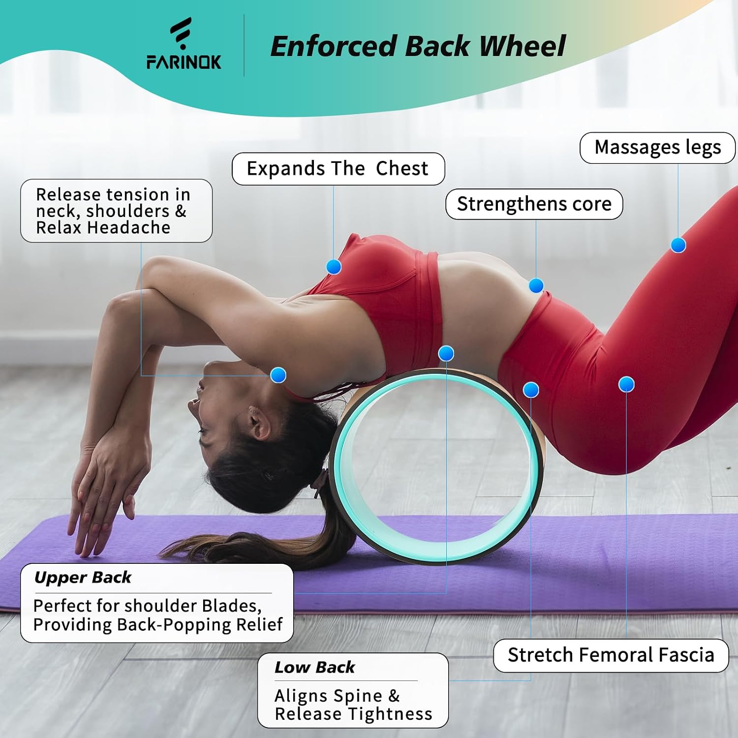 Yoga Wheel Set, Upgraded Back Wheels for Pain Relief & Stretching, Strongest Back Roller for Deep Tissue Massage, Improving Yoga Poses Backbend (CORK) - Image 6