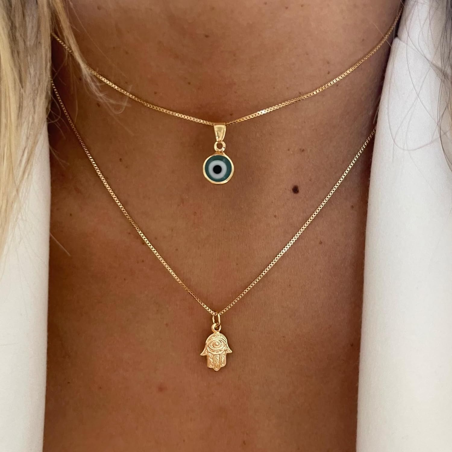 Evil Eye Necklace for Women 14K Gold Plated Delicate Necklaces Blue White CZ Diamond Pendant Necklace Cute Boho Tiny Evil Eye Lucky Protection Jewelry Gift for Women - Image 2