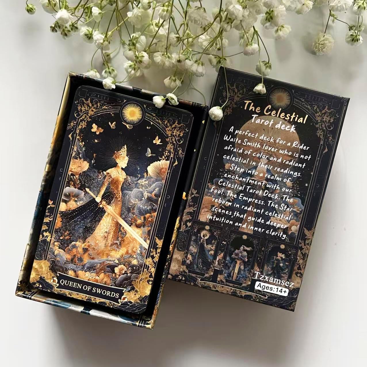 Celestial Tarot Deck, Unique Tarot Cards for Beginners with Blue Gold Edge, Divination and Spiritual Divination Tool - Image 5