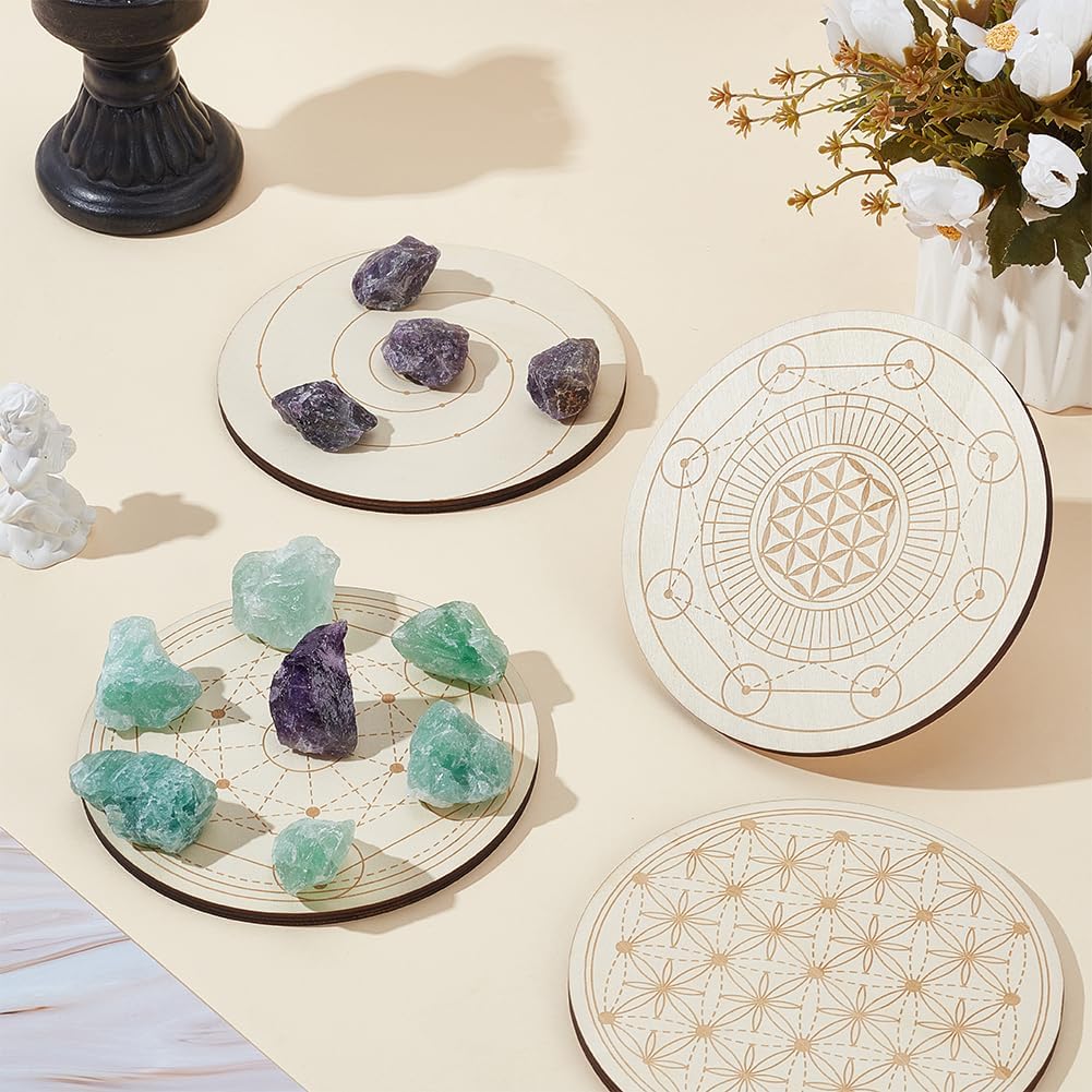 ORIGACH 4 Patterns Wooden Crystal Grids 15x15 cm Round Sacred Geometric Arrangement Crystal Grid Board Metatron's Cube Plate for Wiccan Altar Ritual Sacred Space Decor - Image 5