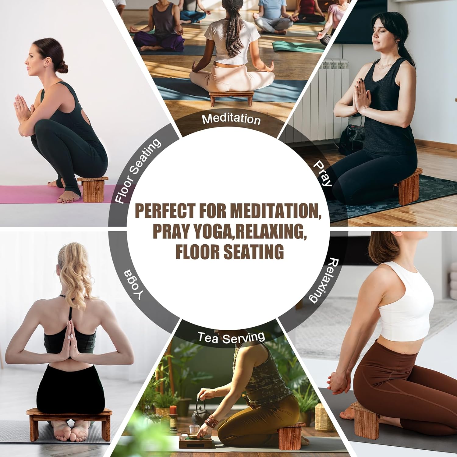 Folding Yoga Meditation Bench - Yoga Kneeling Bench for Adult, Wooden Zen Meditation Stool Kneeling Bench for Yoga Practice (Dark Brown) - Image 6