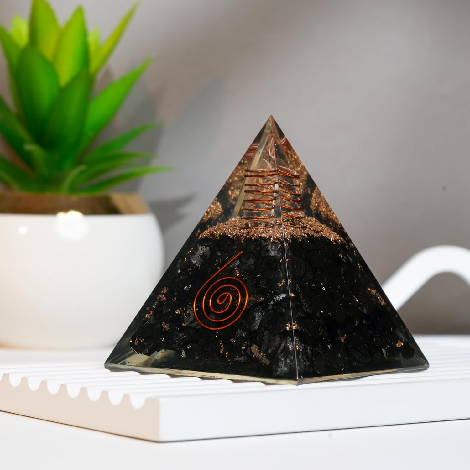 Shungite Orgonite Pyramid for Energy cleansing, Protection, Grounding Energy, Spiritual Healing | Handmade Orgonite pyramids with Copper Coil and Crystal Quartz for Chakra Protection - Image 3