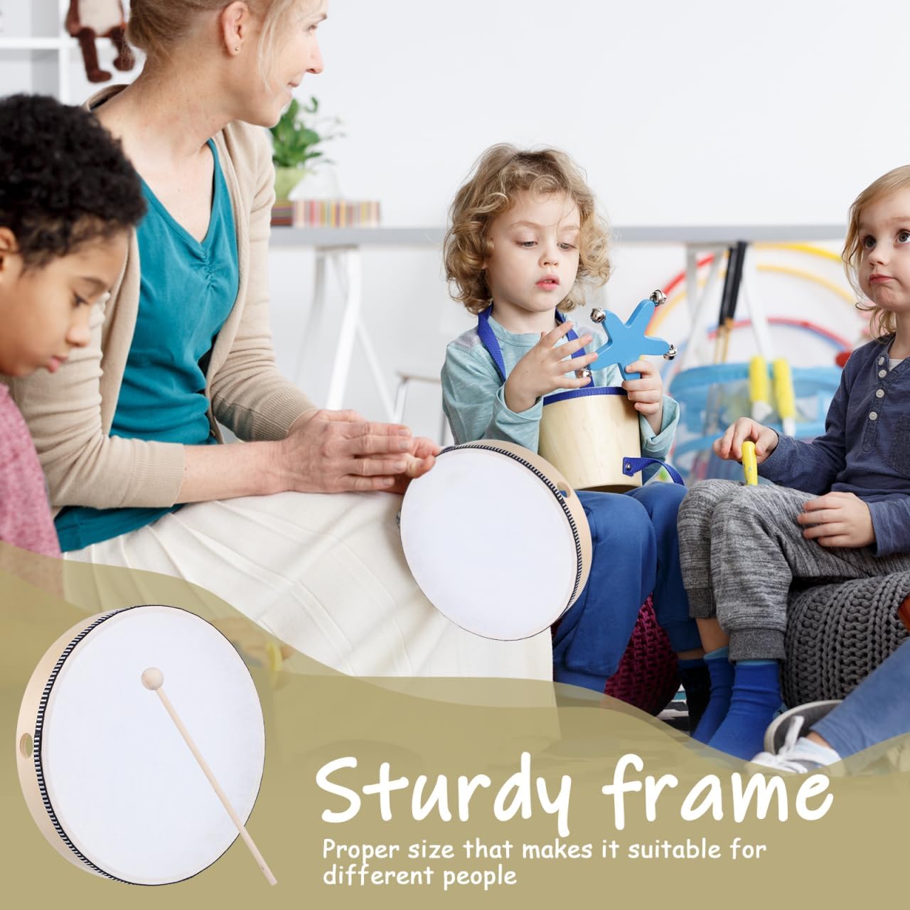 Abaodam Wooden Frame Drum 10 Inch Hand Held Drum with Stick Music Percussion Instrument for Singing Dancing Beginner Practice Party Favors - Image 8