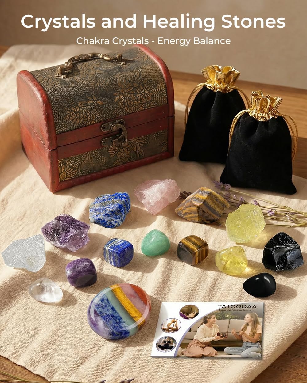 Crystals and Healing Stones - Thumb Worry Stones for Stress Relief Gifts - 7 Chakra Crystal Stones Set, Real Natural Raw Reiki Positive Energy for Meditation, Birthday Crystal Gifts Set for Women - Image 2