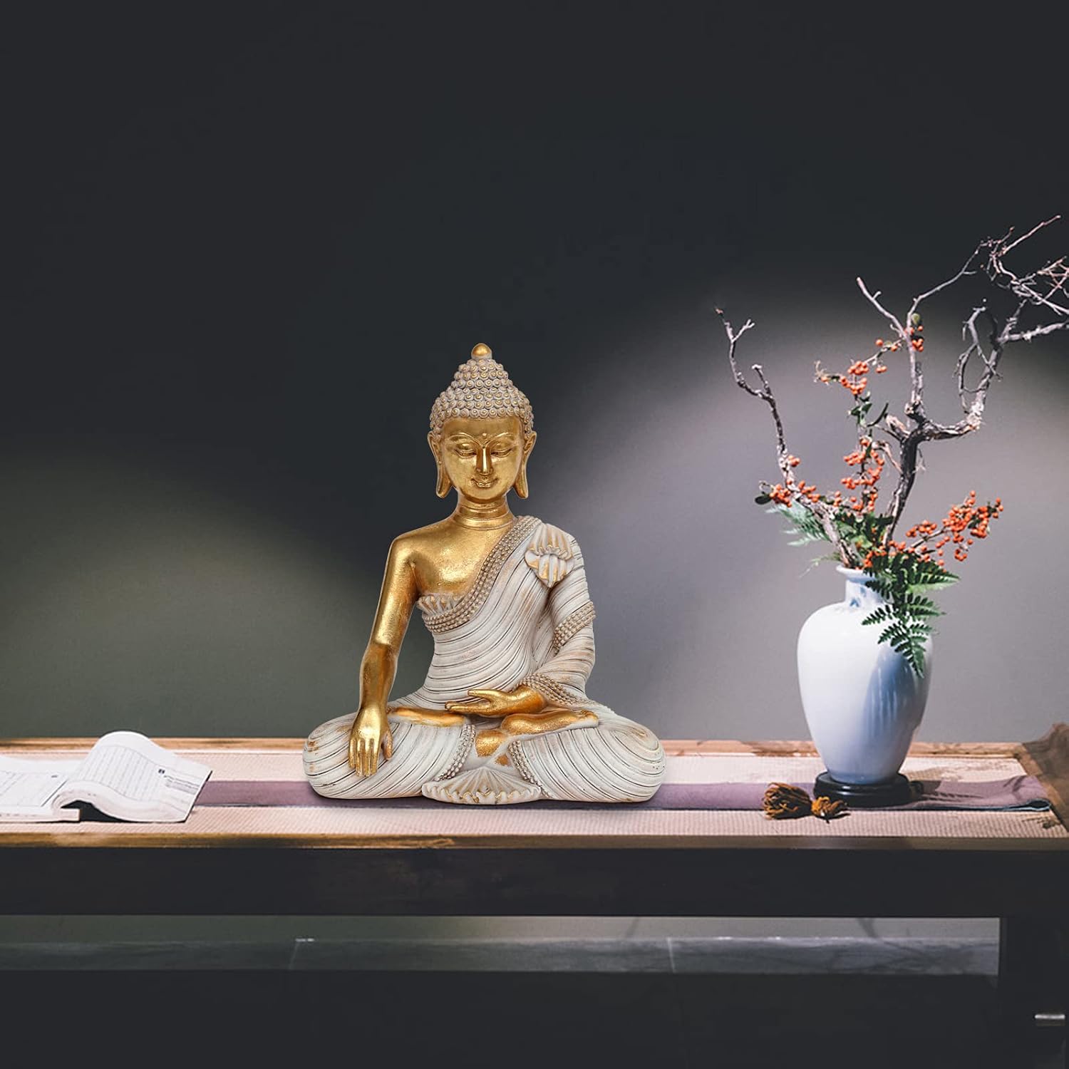 Gold Buddha Statue 10.2'' - Large Indoor Buddha for Home Decor, Zen, Living Room & Meditation - Image 4