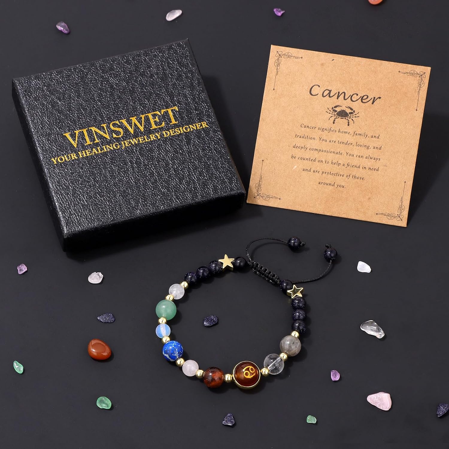 Vinswet Zodiac Bracelets for Women Men,12 Constellations Healing Crystal Stone Beads Bracelet Birthday Zodiac Gifts Horoscope Spiritual Jewelry Bracelet Gifts - Image 6