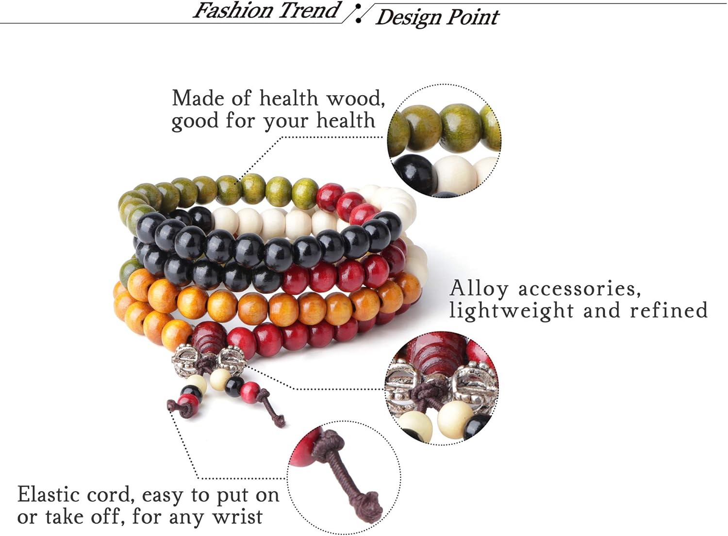 LOYALLOOK 12Pcs 108 Mala Bead Bracelets 8MM Buddhist Prayer Strand Sandalwood Wood Beaded Bracelet Necklace Elastic Handmade Multilayer Tibetan Buddha Link Wrist Bracelets Meditation Necklace Chain - Image 3