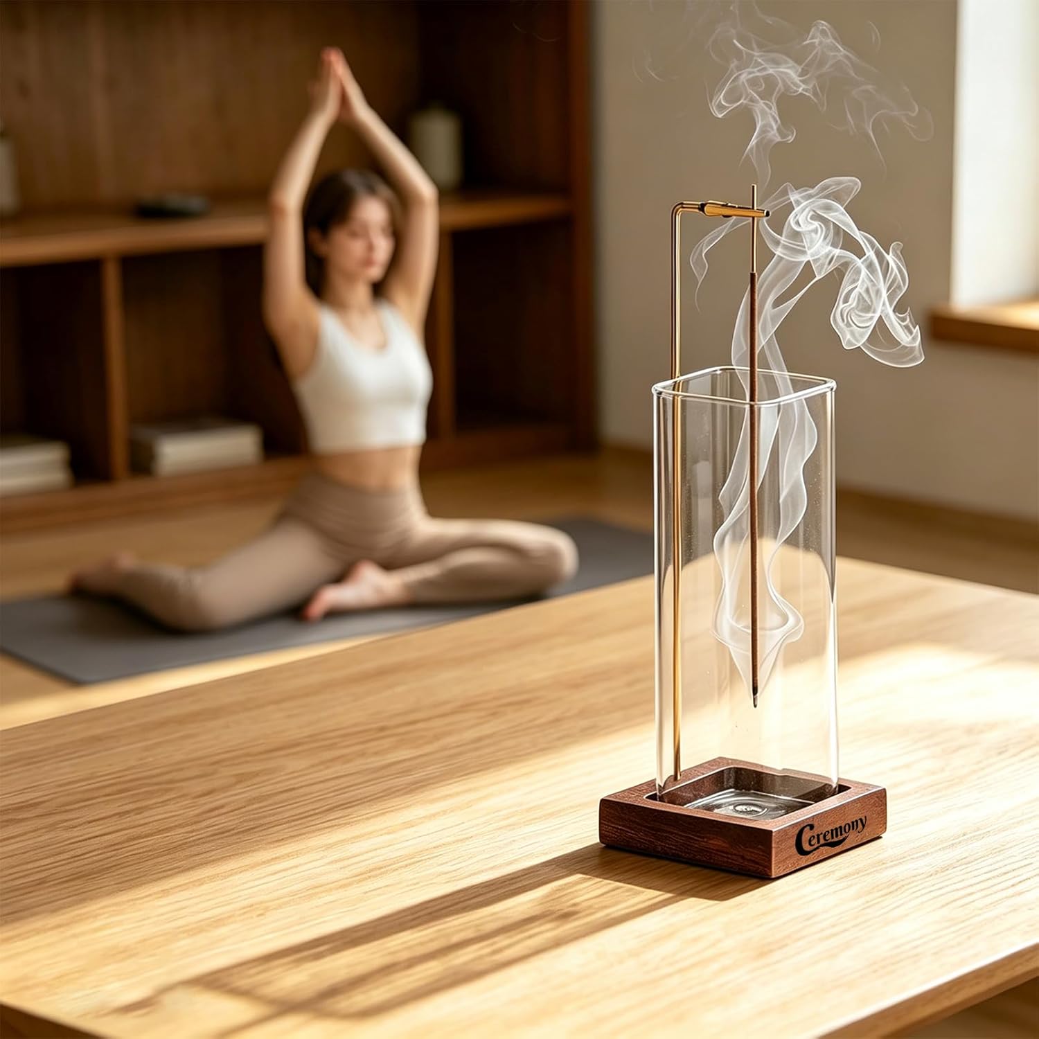 Ceremony Incense Holder, Wooden Incense Holder for Sticks with Glass Ash Catcher, Anti-ash Incense Burner with 20 Incense Sticks and a Ash Brush for Meditation Yoga Spa Room Decor - Image 7