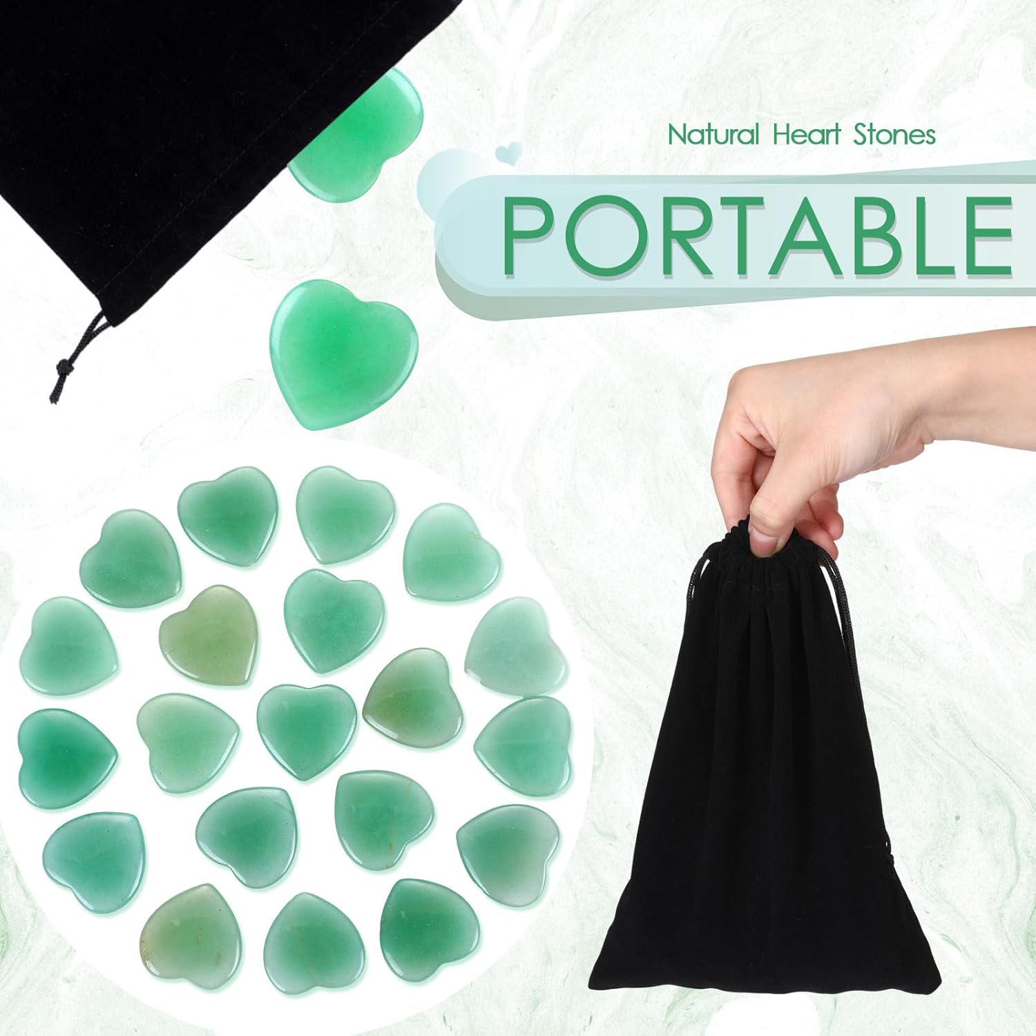 Ecation 120 Pcs Heart Quartz Bulk Crystals Stone Bulk Natural Polished Stone Heart Love Carved Healing Worry Crystal with Flannel Bag for Women Gifts(Green Aventurine) - Image 5