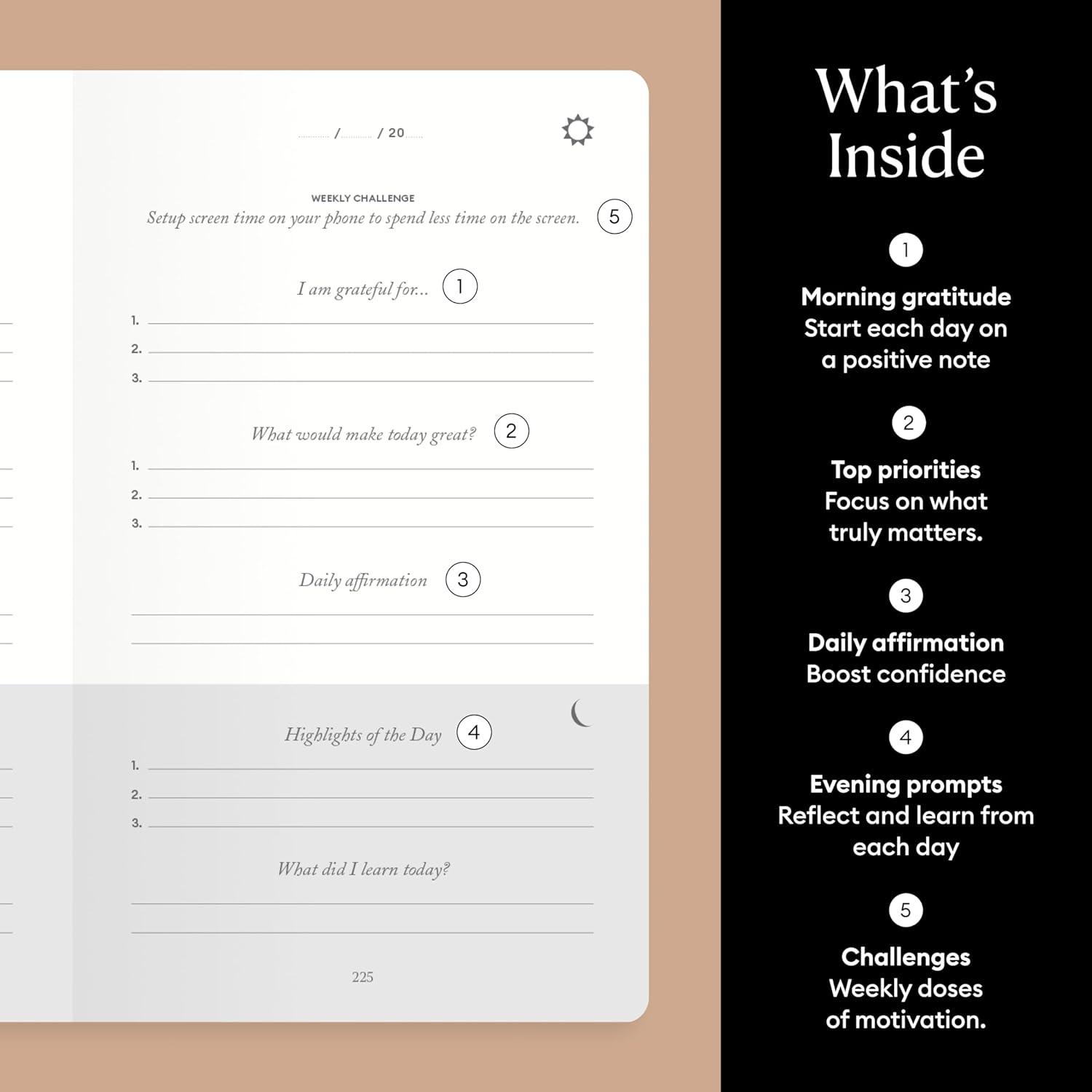 Intelligent Change The Five Minute Journal - Original Daily Gratitude Journal for Women & Men - Mindfulness, Happiness & Daily Reflection - Undated Planner - Affirmation Journal - Gifts for Women - Image 4