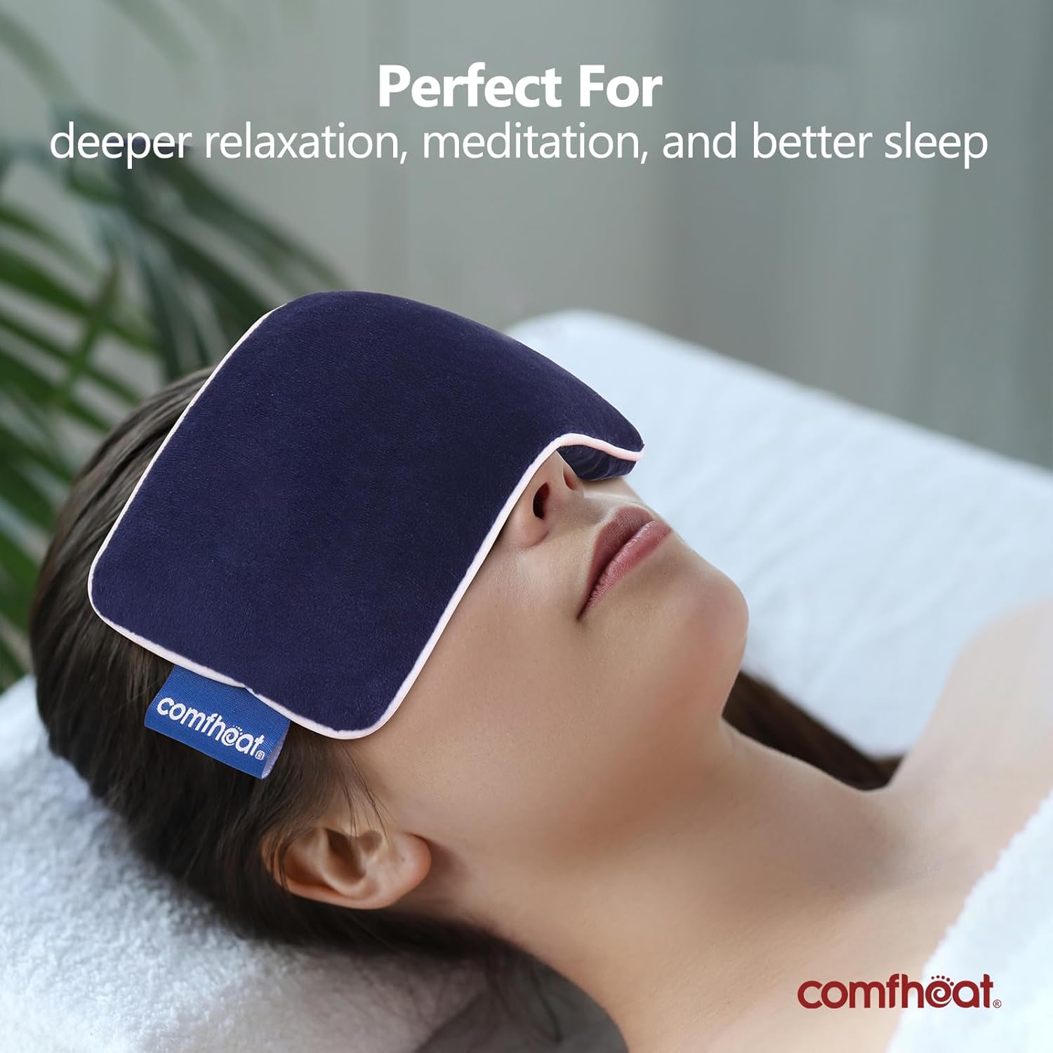 Unscented Weighted Eye Pillow - Soft Plush Removable Cover, Moist Heat & Cold Therapy, Natural Aromatherapy Eye Compress Pillow for Relaxation, Yoga, Meditation, and Sleep, Navy Blue - Image 2