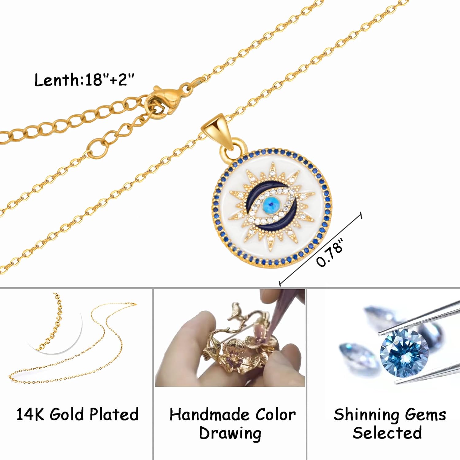 SmileBelle Evil Eye Necklace Rakhi for Sister Gold Protection Ojo Turco | Handmade Evil Eye Jewelry Gold Protection for Women, Ojo Turco Pendant Luck Amulet, Third Nazar Necklace Birthday Gift to Her - Image 4