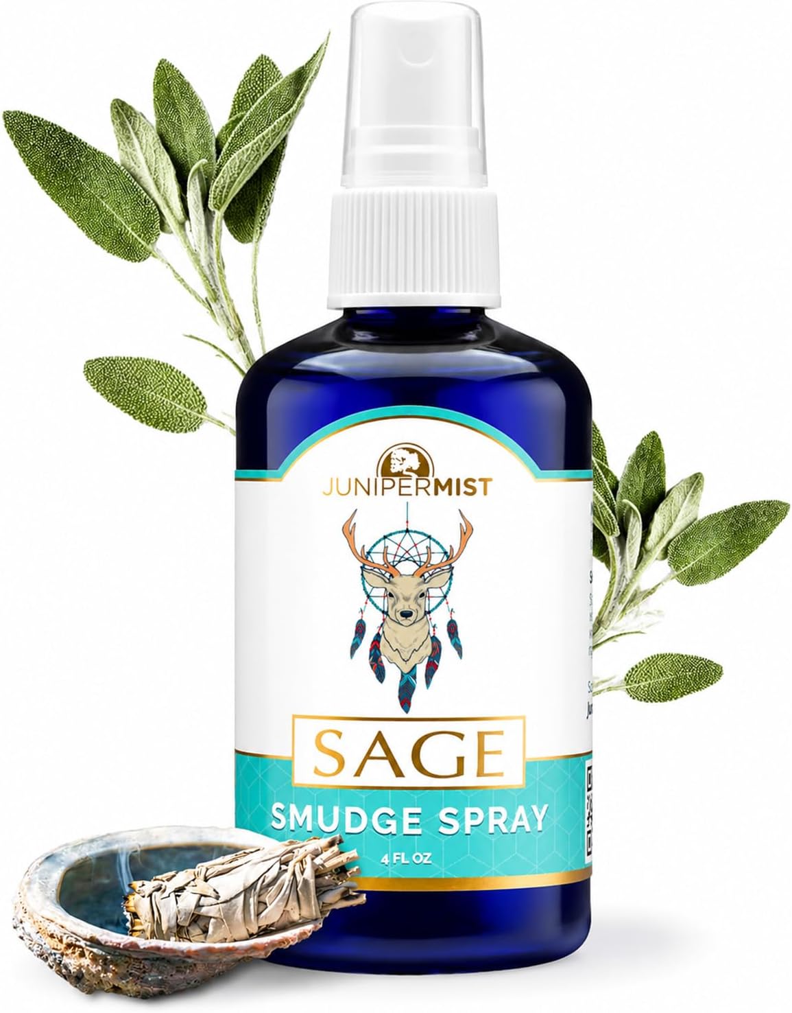 White Sage Smudge Spray (114ml) Sage Spray for Cleansing Negative Energy, Smokeless Smudge Spray, Spiritual Room Spray, White Sage Essential Oil Mist, Aura Cleansing & Protection Spray
