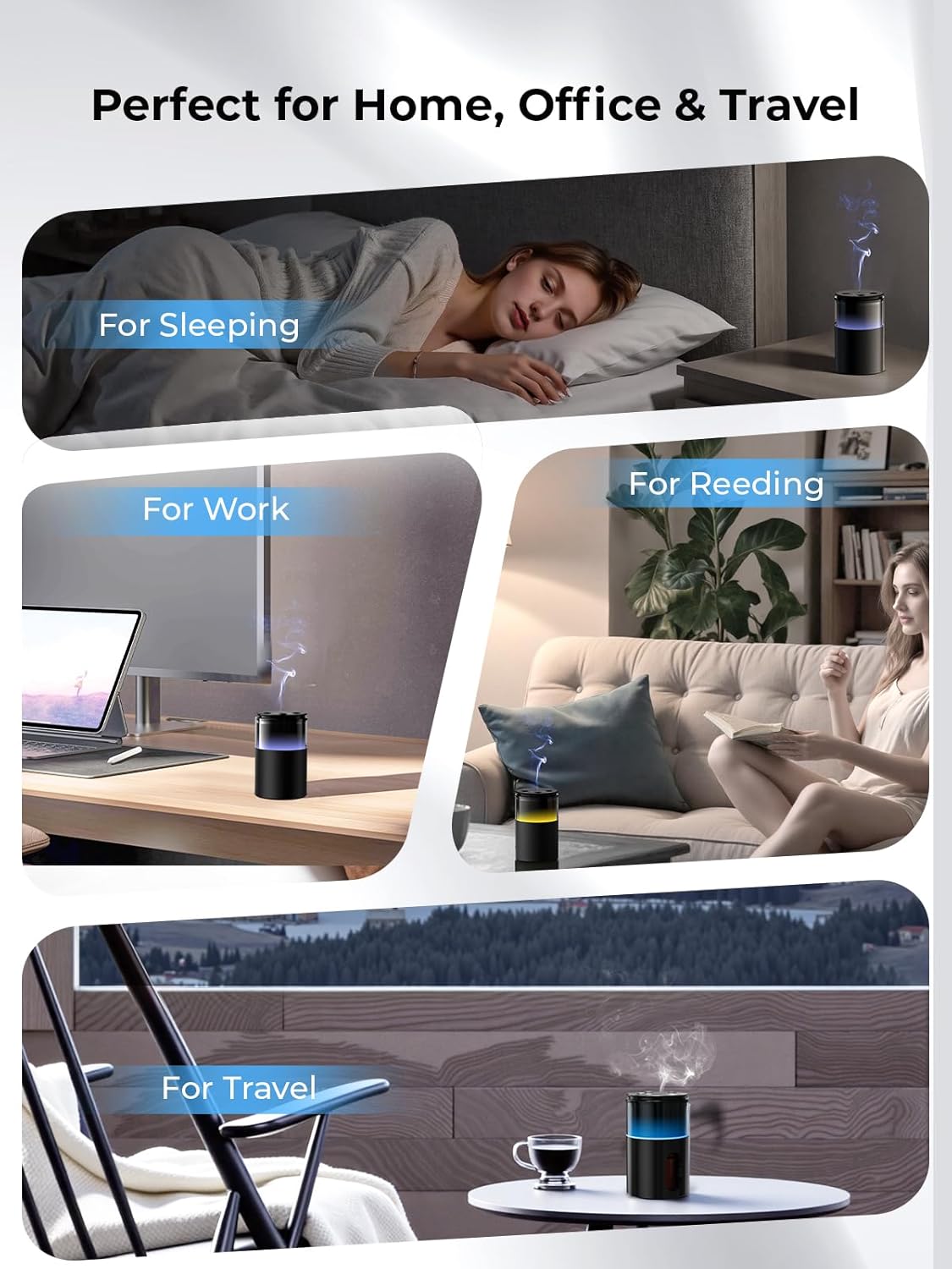 Waterless Essential Oil Diffuser: 𝟗 𝐂𝐨𝐥𝐨𝐫𝐬 𝐋𝐄𝐃 Scent Diffuser for Home&Car&Office - Portable Diffuser with 48H Battery, 4 Timers & 3 Mist Levels, Carbon Black - Image 8