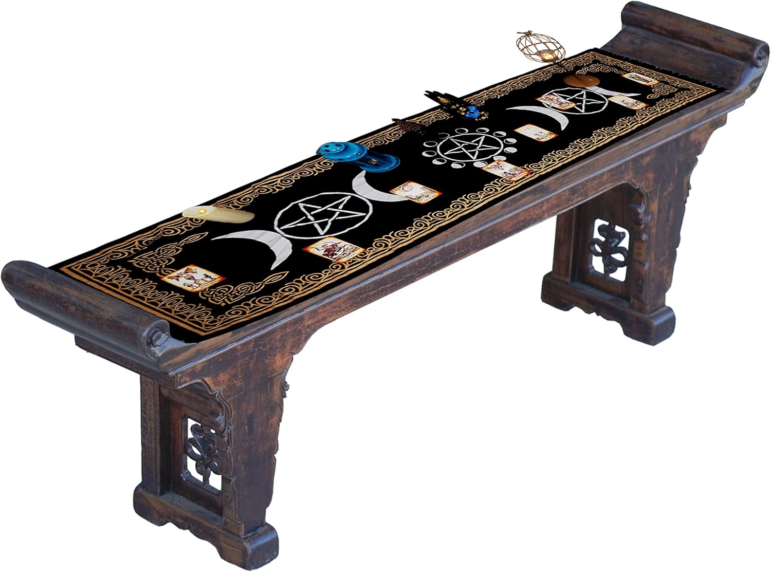 Indian Consigners Altar Cloth Witchcraft Moon Phases Triple Moon Long Side Tablecloth for Spiritual Use - Image 7