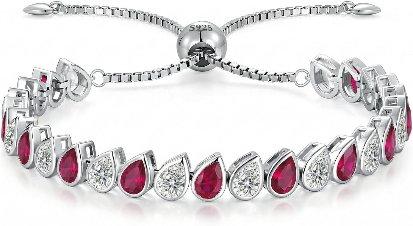 Birthstone Teardrop Tennis Bracelet for Women,925 Sterling Silver Bracelet Pear Shaped 13.5 Carats Gemstone and Cubic Zirconia Inlaid White Gold Plated Adjustable Chain,Anniversary Birthday Gifts for Mom Wife Her