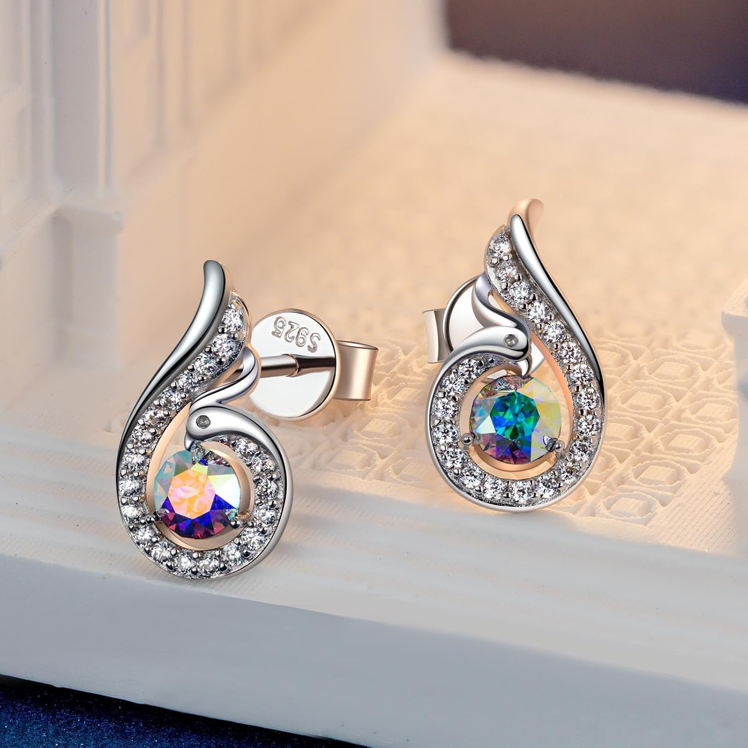 Kate Lynn Rise From the Ashes Sterling Silver Phoenix Earrings | Stud Earrings with Crystals from Austria, Packaged with Jewelry Box, Birthday Gifts for Women, Symbol of Luck and Renewal - Image 5
