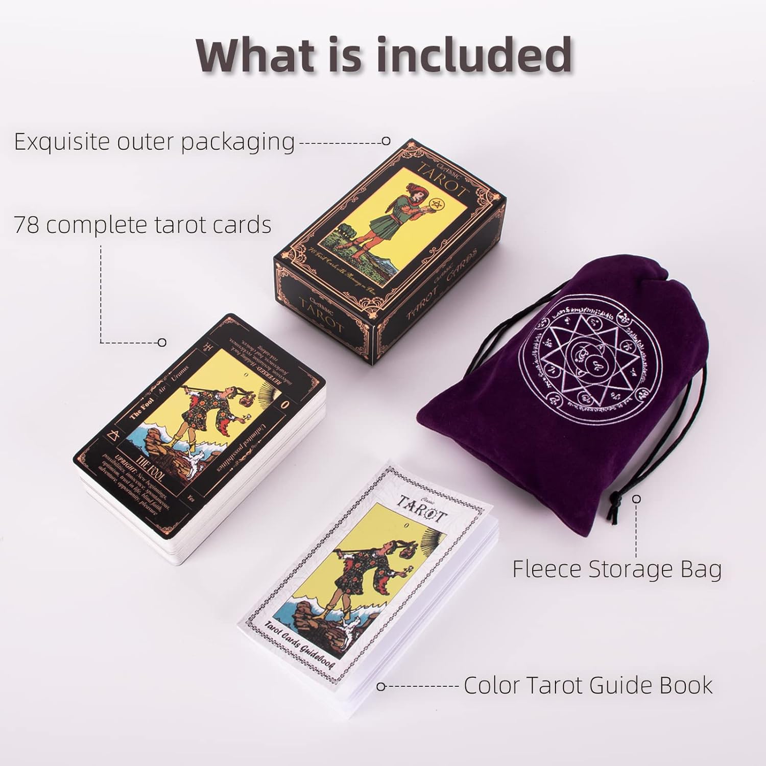 Tarot Cards for Beginners, Classic Tarot Deck with Meanings, Durable Cards with Guide Book, Black - Image 7