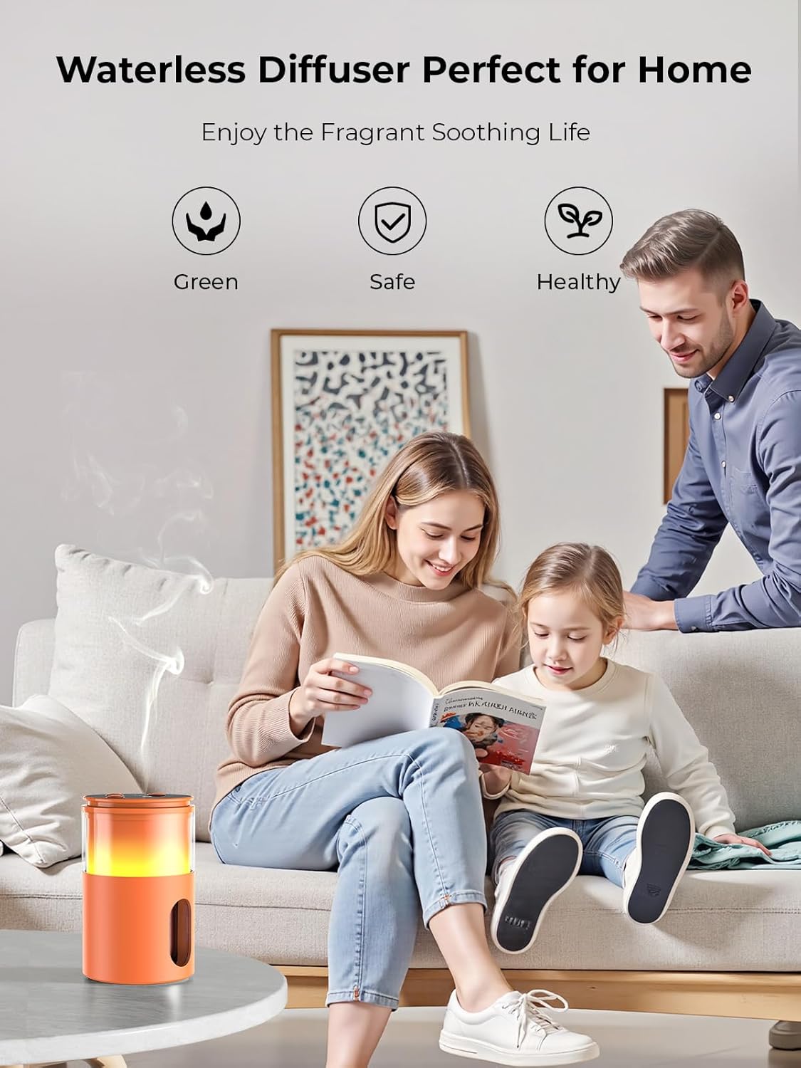 Waterless Essential Oil Diffuser: 𝟗 𝐂𝐨𝐥𝐨𝐫𝐬 𝐋𝐄𝐃 Scent Diffuser for Home&Car&Office - Portable Diffuser with 48H Battery, 4 Timers & 3 Mist Levels, Bright Orange - Image 2